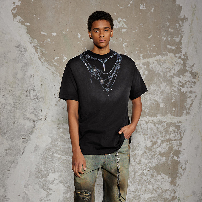 Necklace Print Studded T-shirt