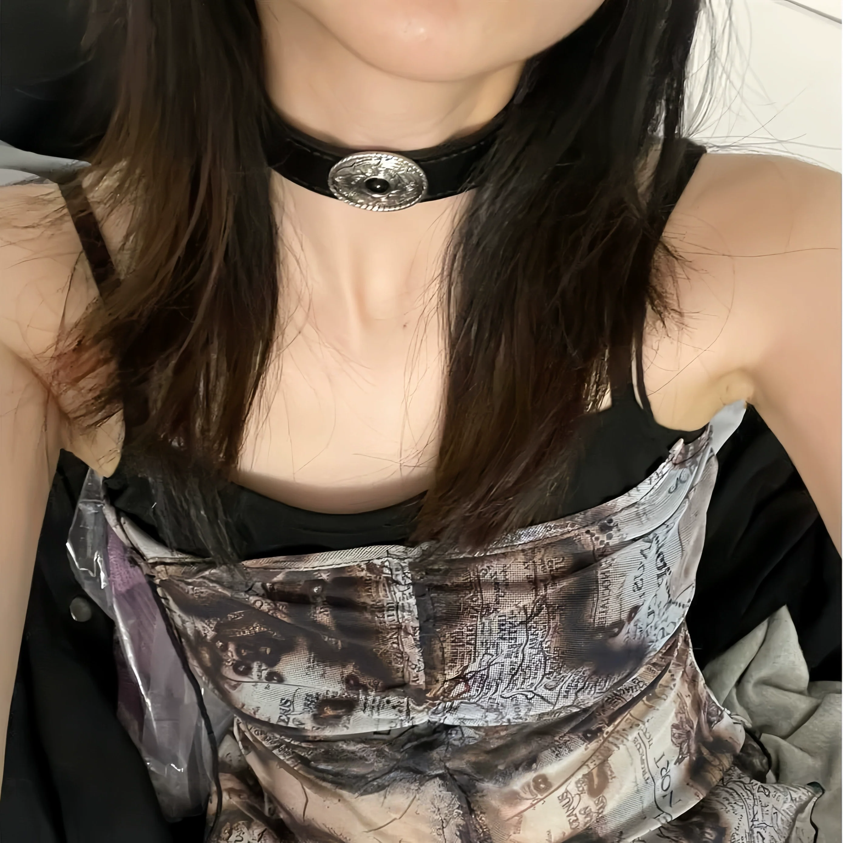 Vintage Leather Metal Totem Choker