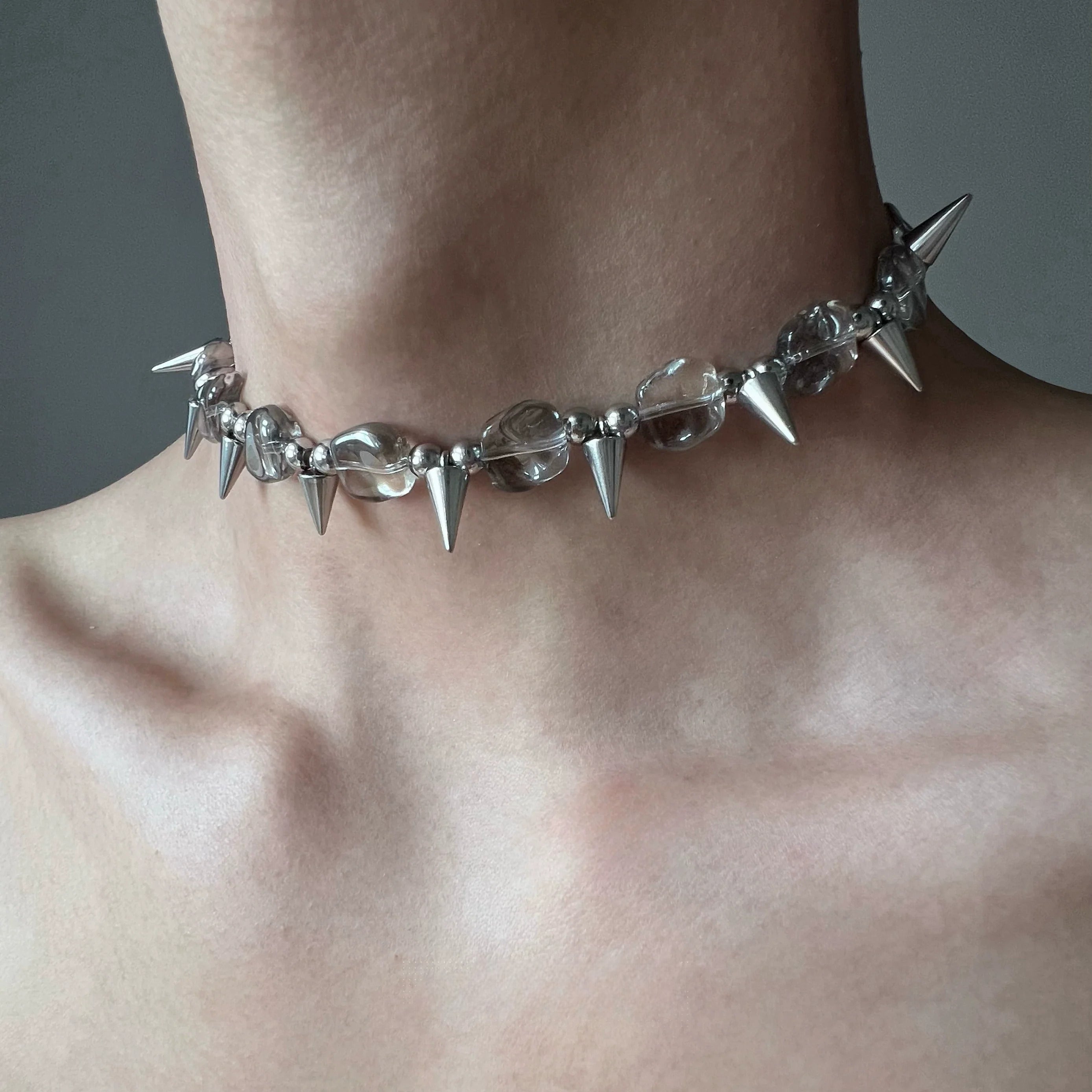 Irregular Studded Dark Punk Necklace