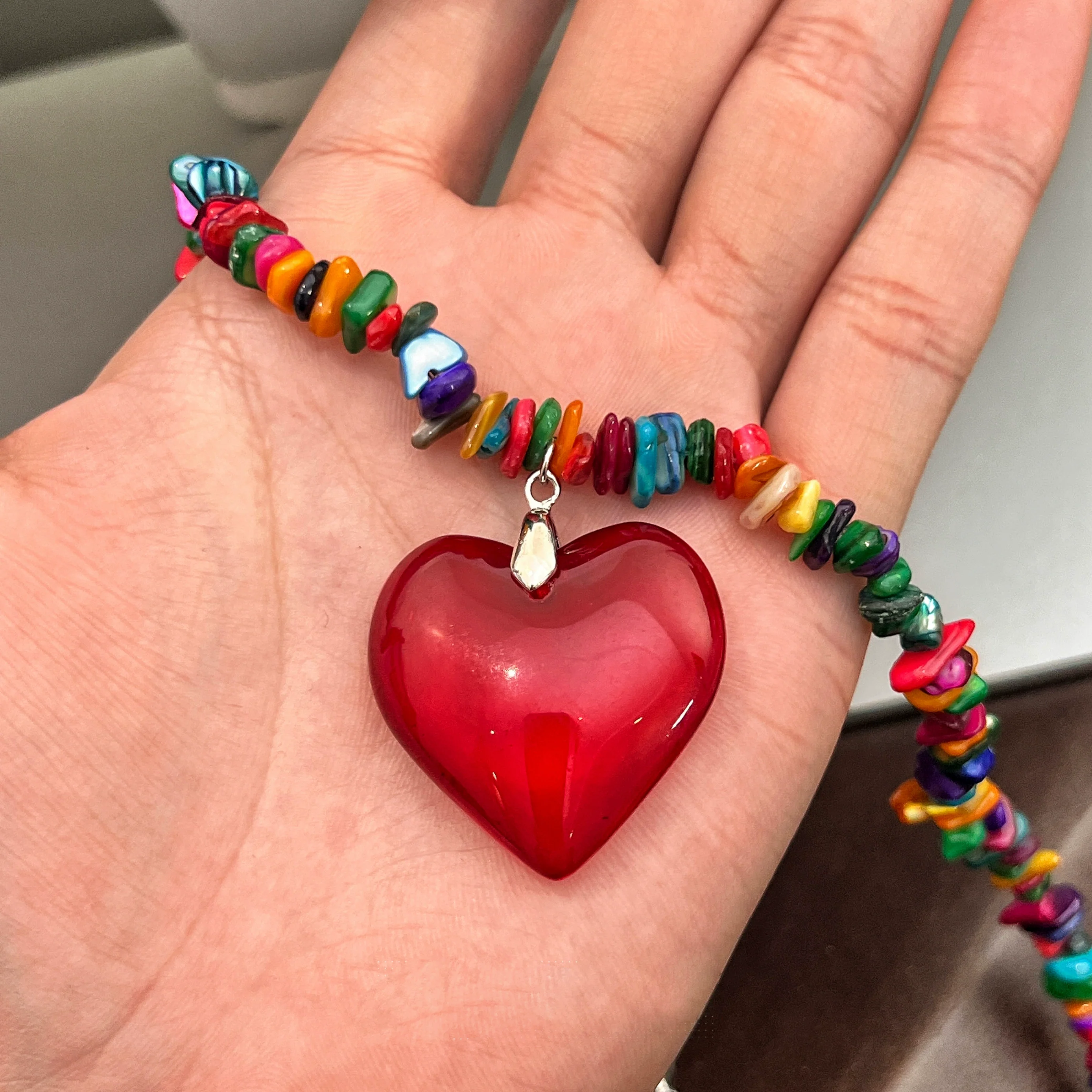 Heart Colorful Irregular Bead Necklace