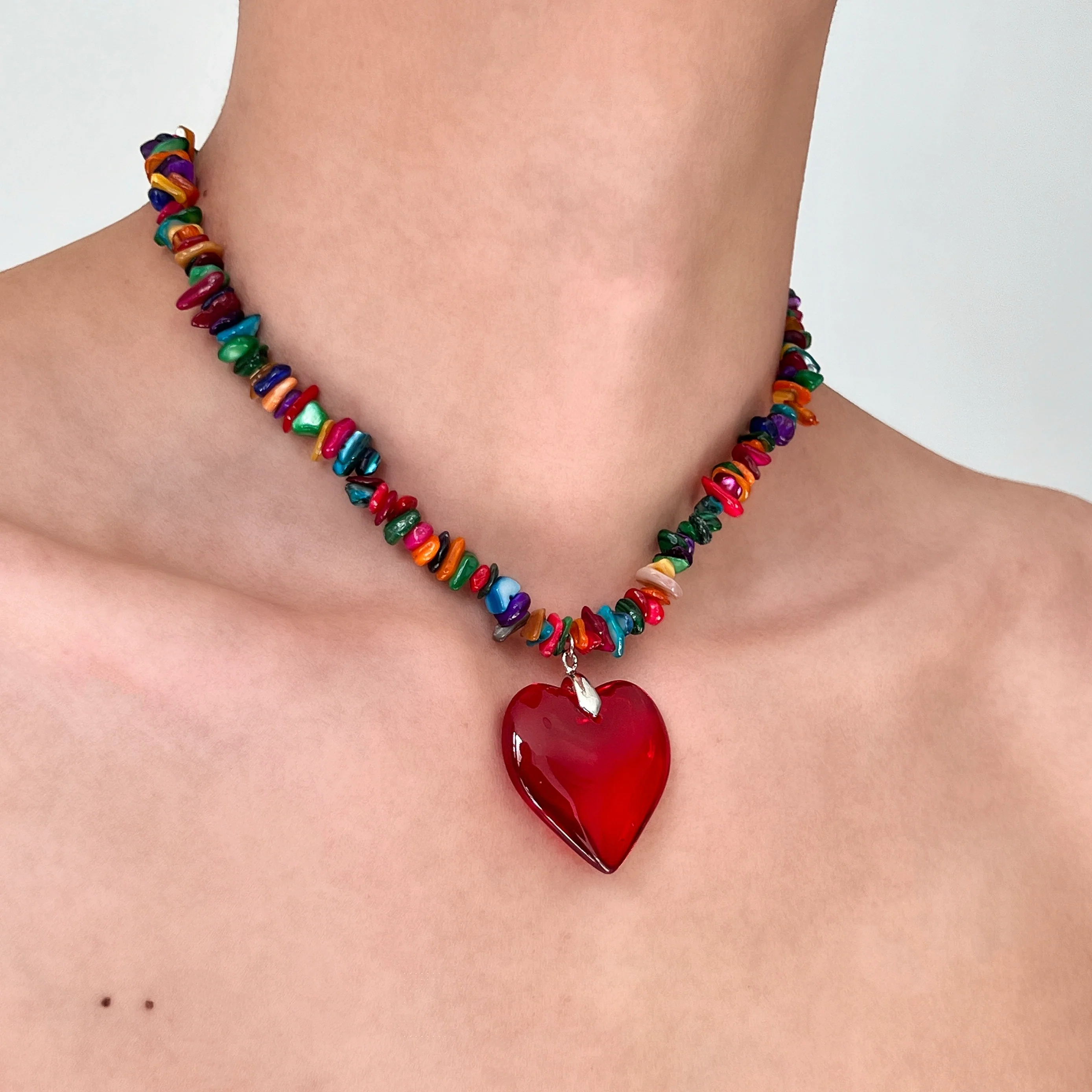 Heart Colorful Irregular Bead Necklace