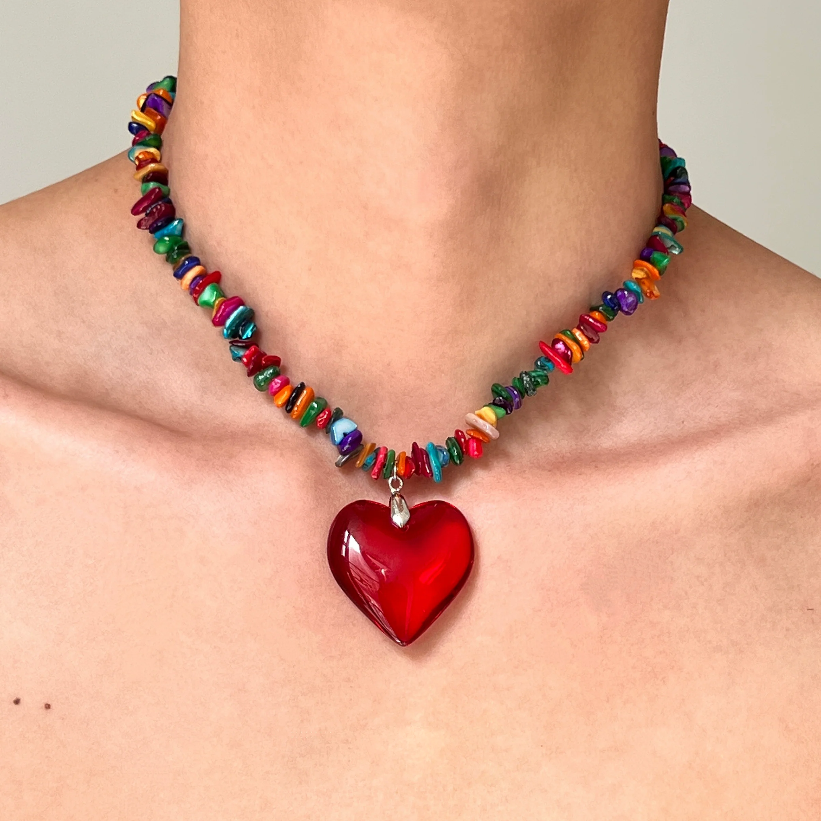 Heart Colorful Irregular Bead Necklace
