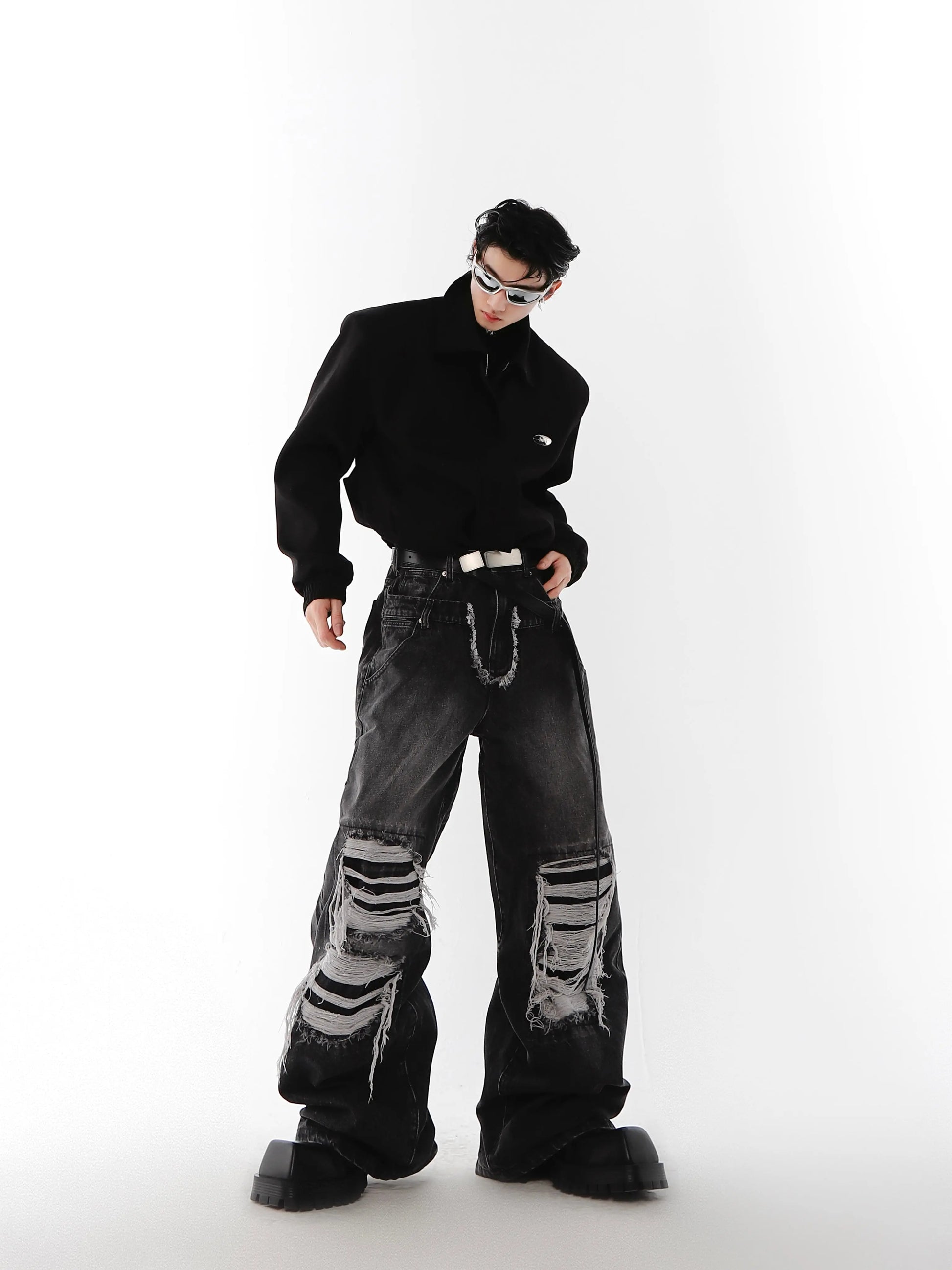 Ripped Straight-Leg Baggy Jeans