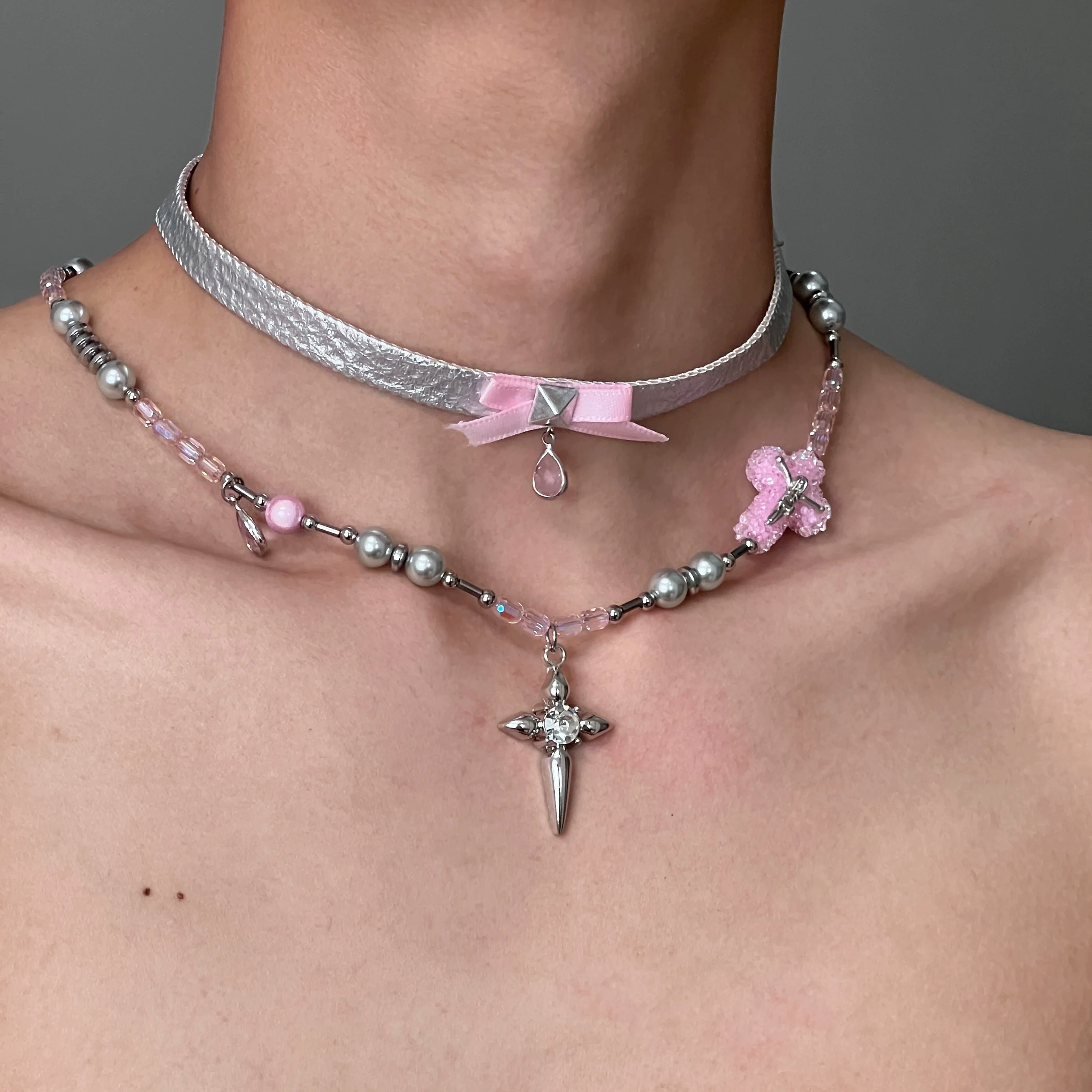 Mecha Cross Y2K Punk Choker Necklace
