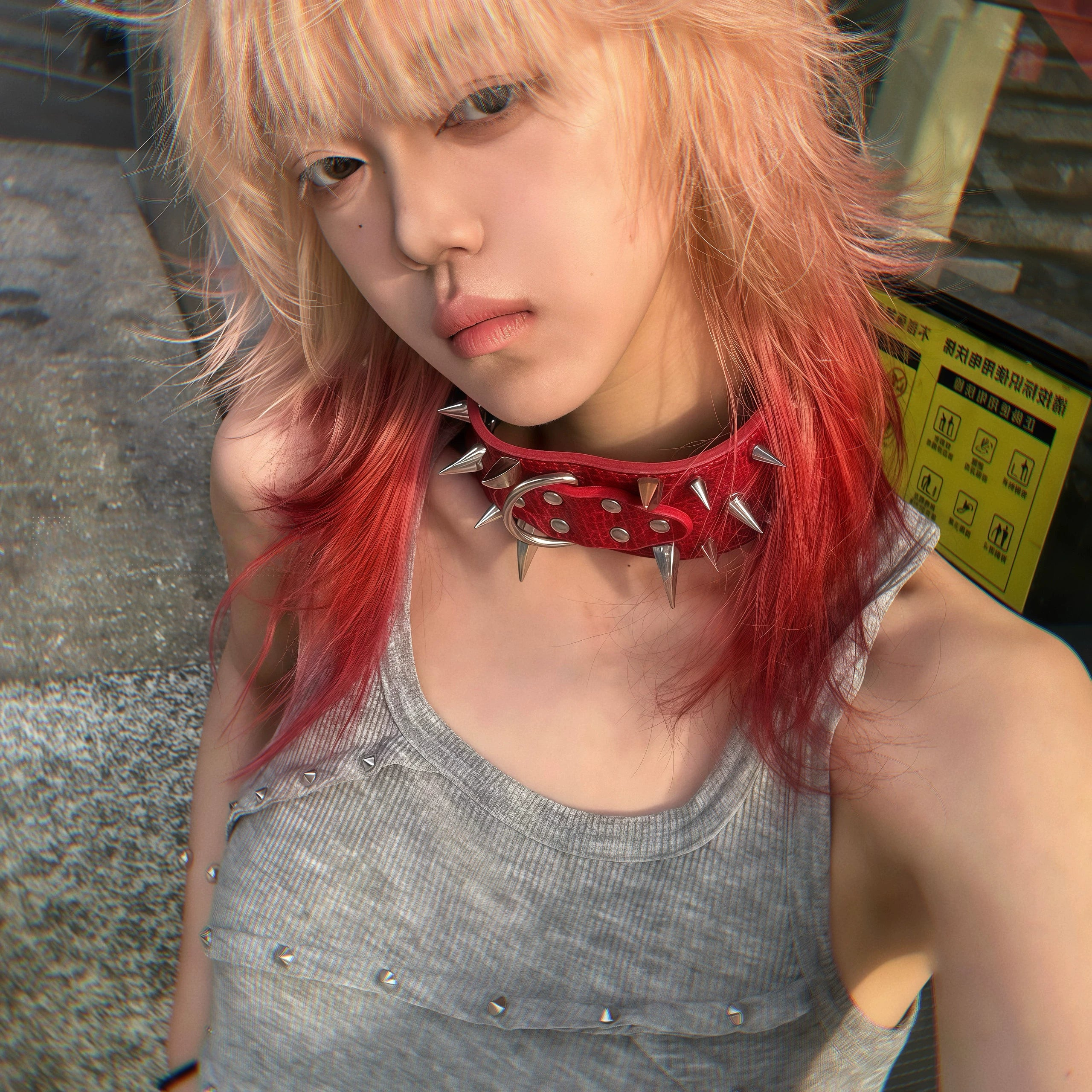 Studded Leather Punk Choker Y2K Necklace