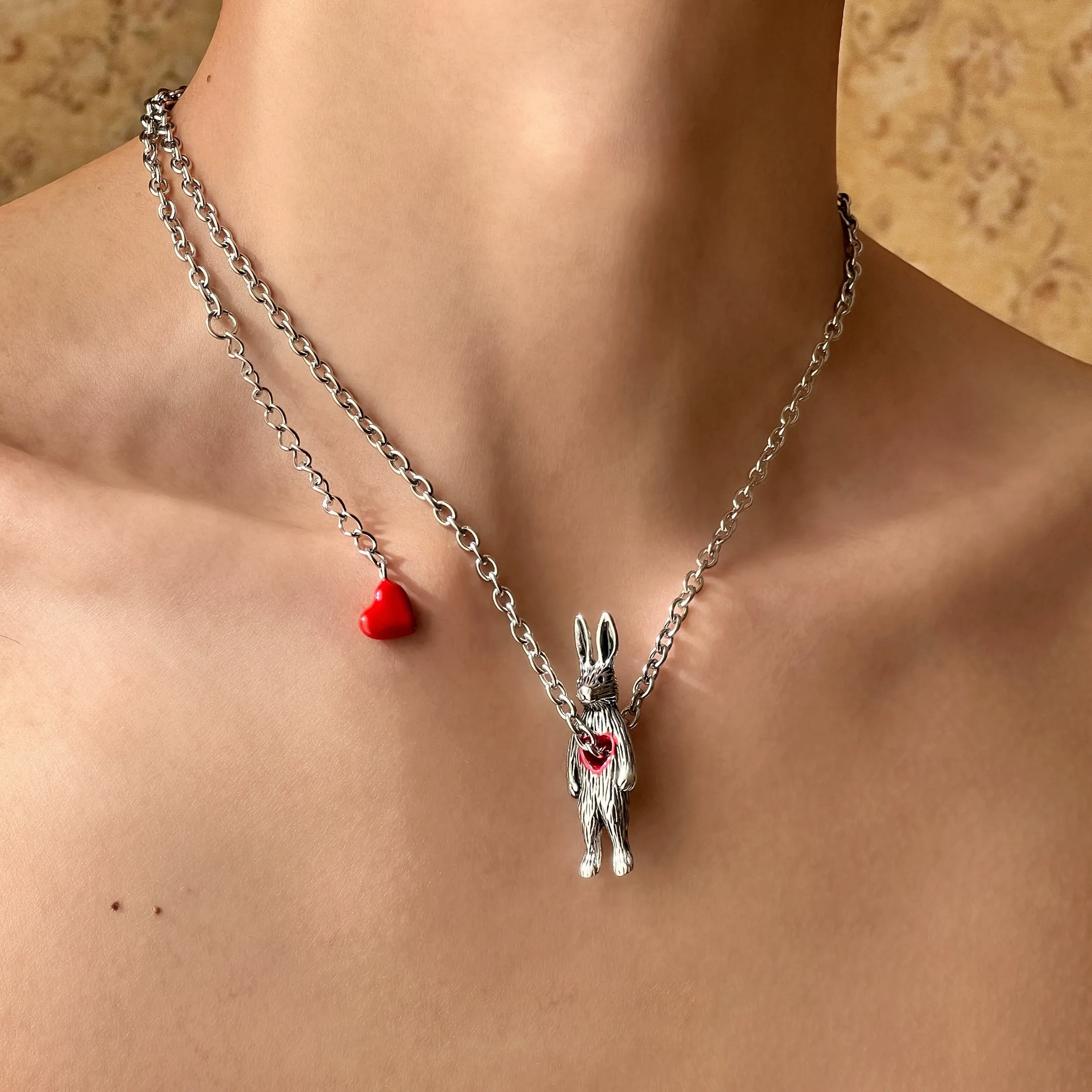 Pierced Bunny Titanium Steel Necklace