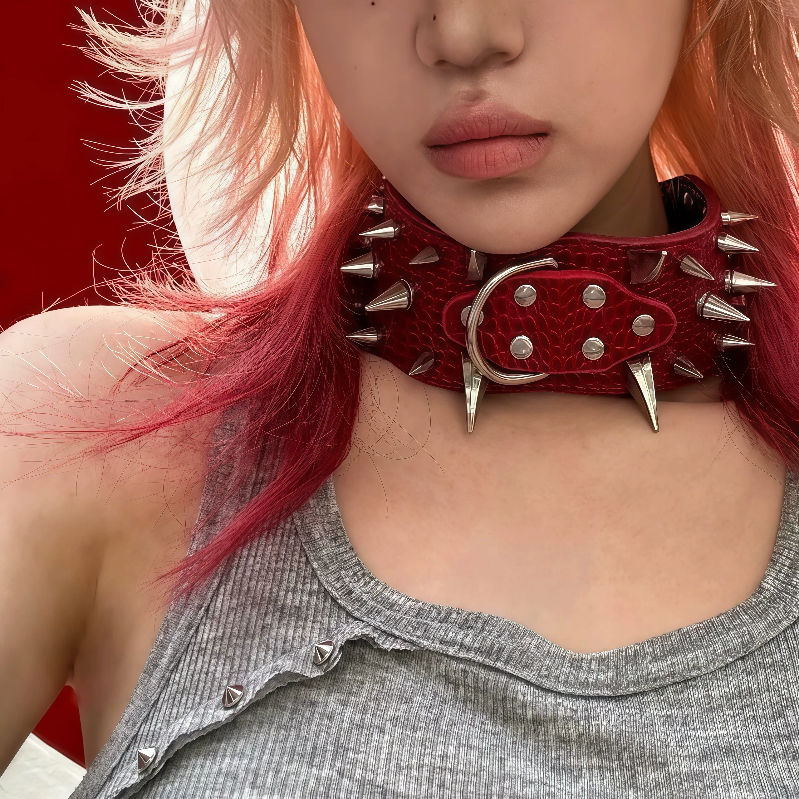 Studded Leather Punk Choker Y2K Necklace