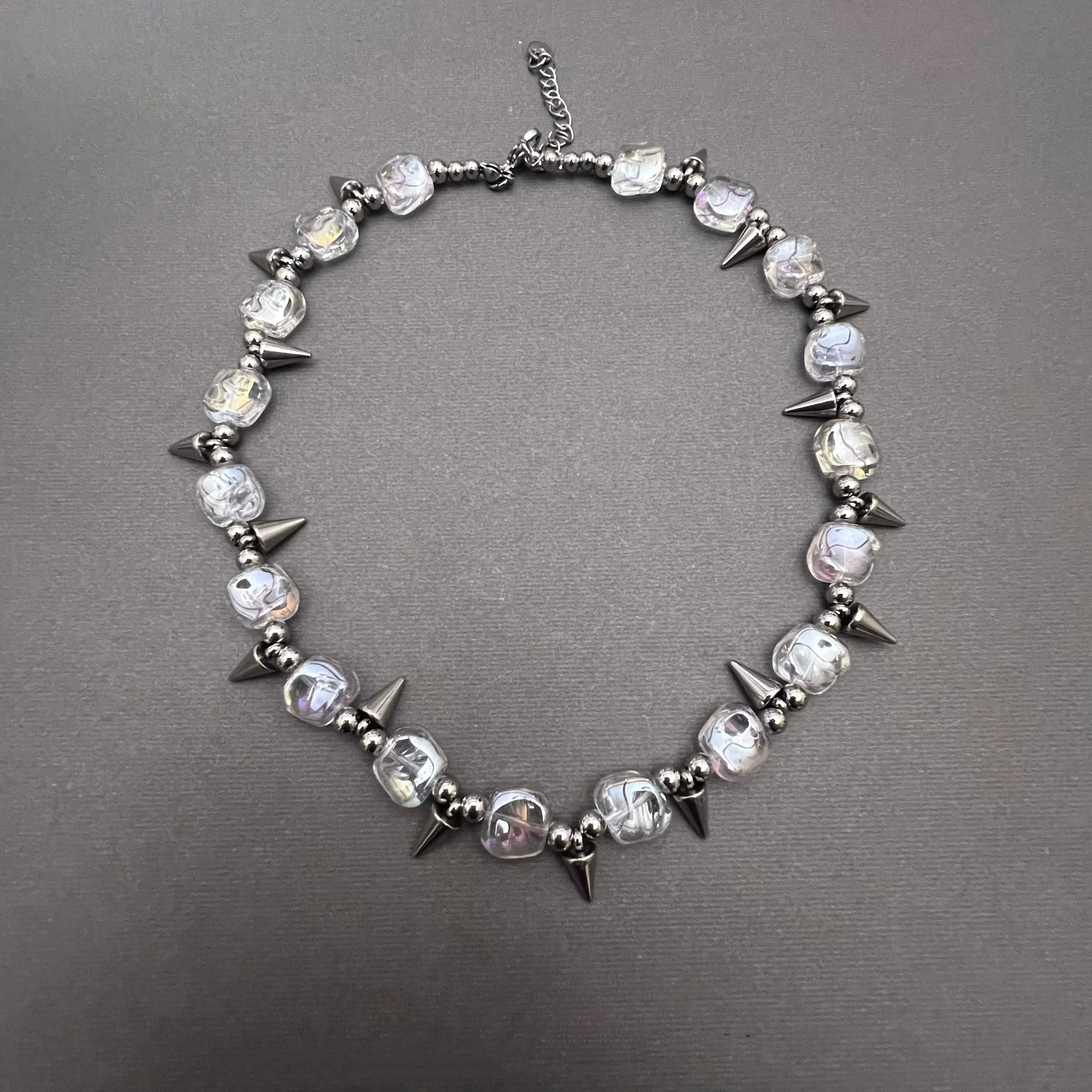 Irregular Studded Dark Punk Necklace