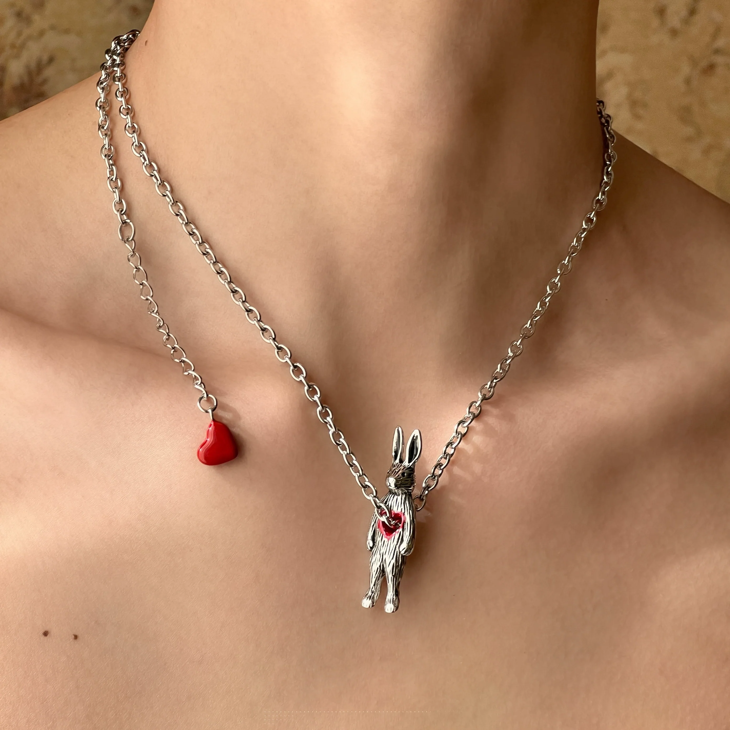 Pierced Bunny Titanium Steel Necklace