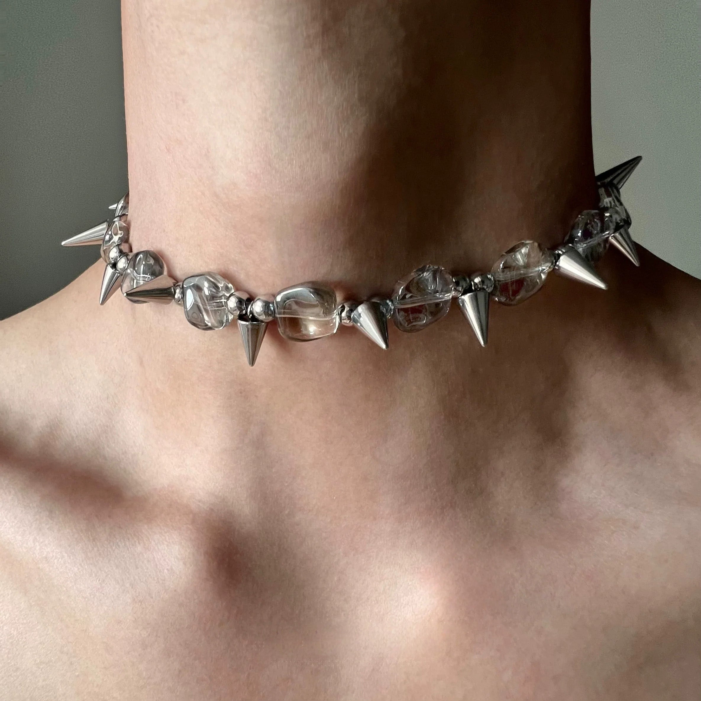 Irregular Studded Dark Punk Necklace