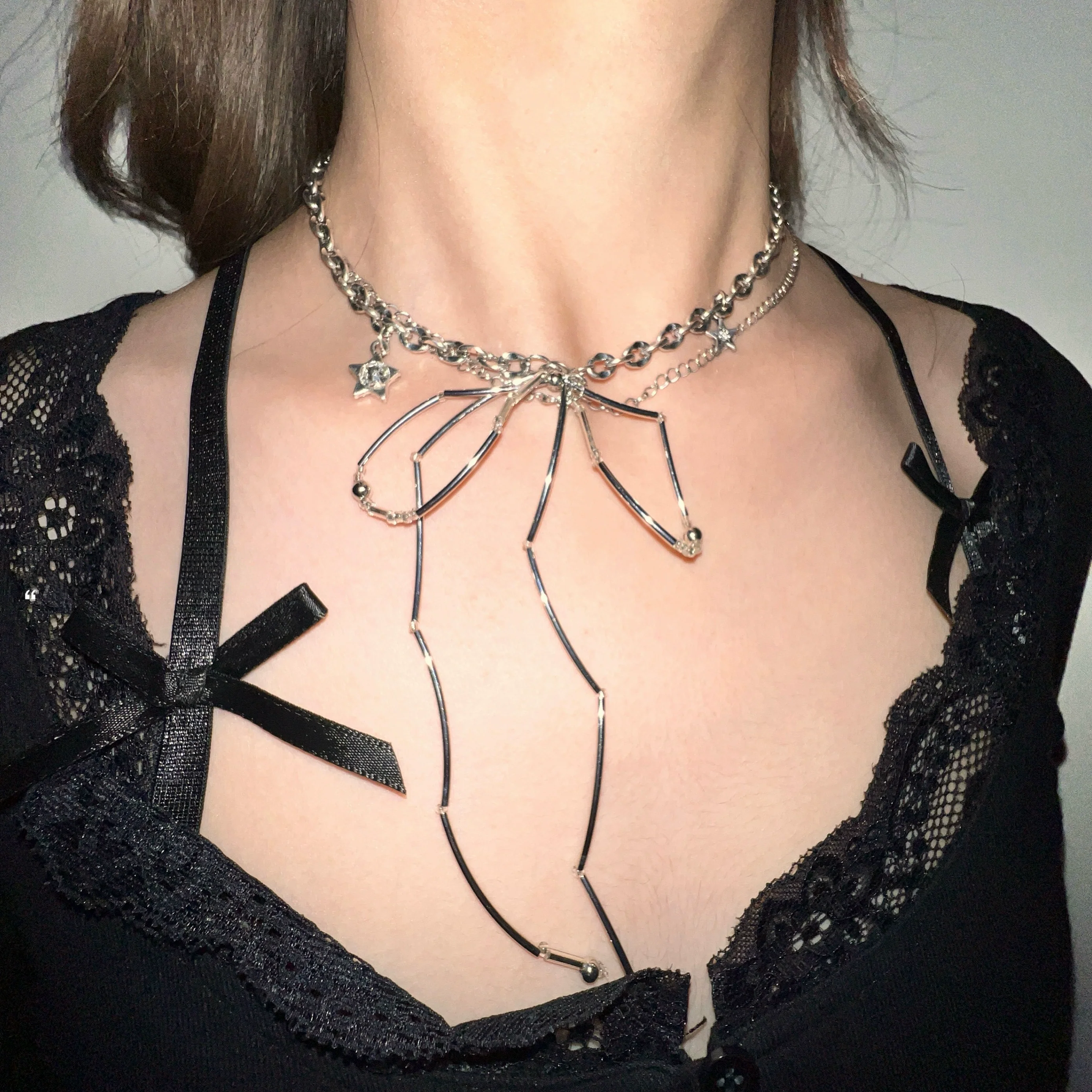 Flowing Ribbon Butterfly Collar Necklace