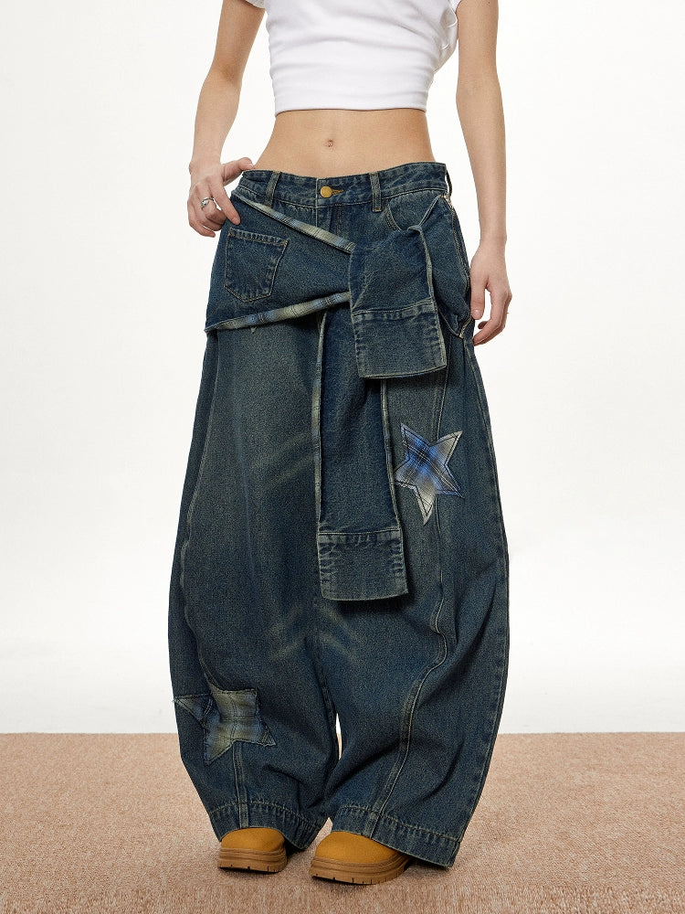 Discover hip-hop wide leg denim jeans from Sanhoostudio. Casual loose fit, mid-length cut, comfortable cotton blend with stretch – perfect streetwear style.