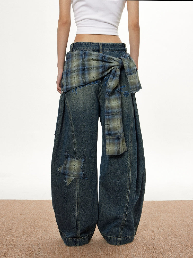 Discover hip-hop wide leg denim jeans from Sanhoostudio. Casual loose fit, mid-length cut, comfortable cotton blend with stretch – perfect streetwear style.