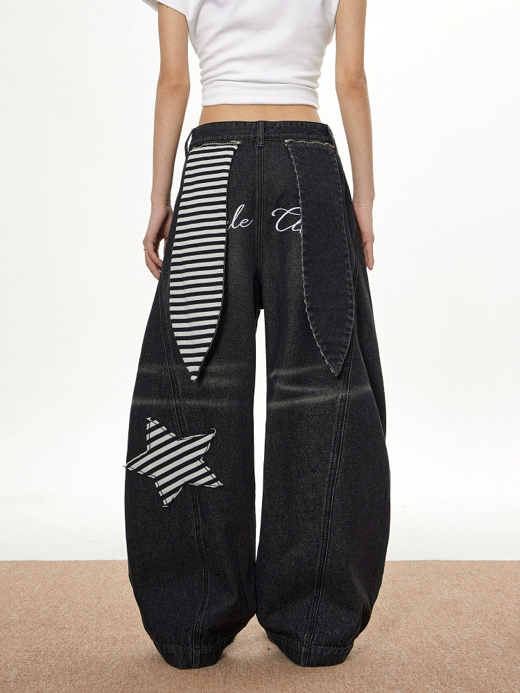 Discover hip-hop wide leg denim jeans from Sanhoostudio. Casual loose fit, mid-length cut, comfortable cotton blend with stretch – perfect streetwear style.