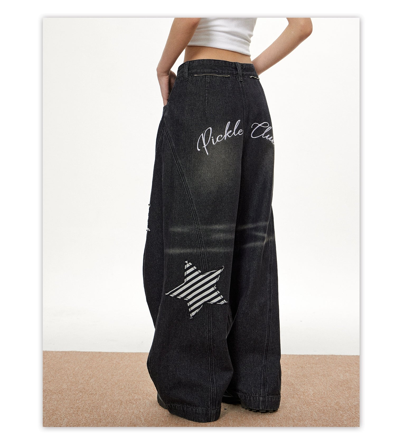 Discover hip-hop wide leg denim jeans from Sanhoostudio. Casual loose fit, mid-length cut, comfortable cotton blend with stretch – perfect streetwear style.