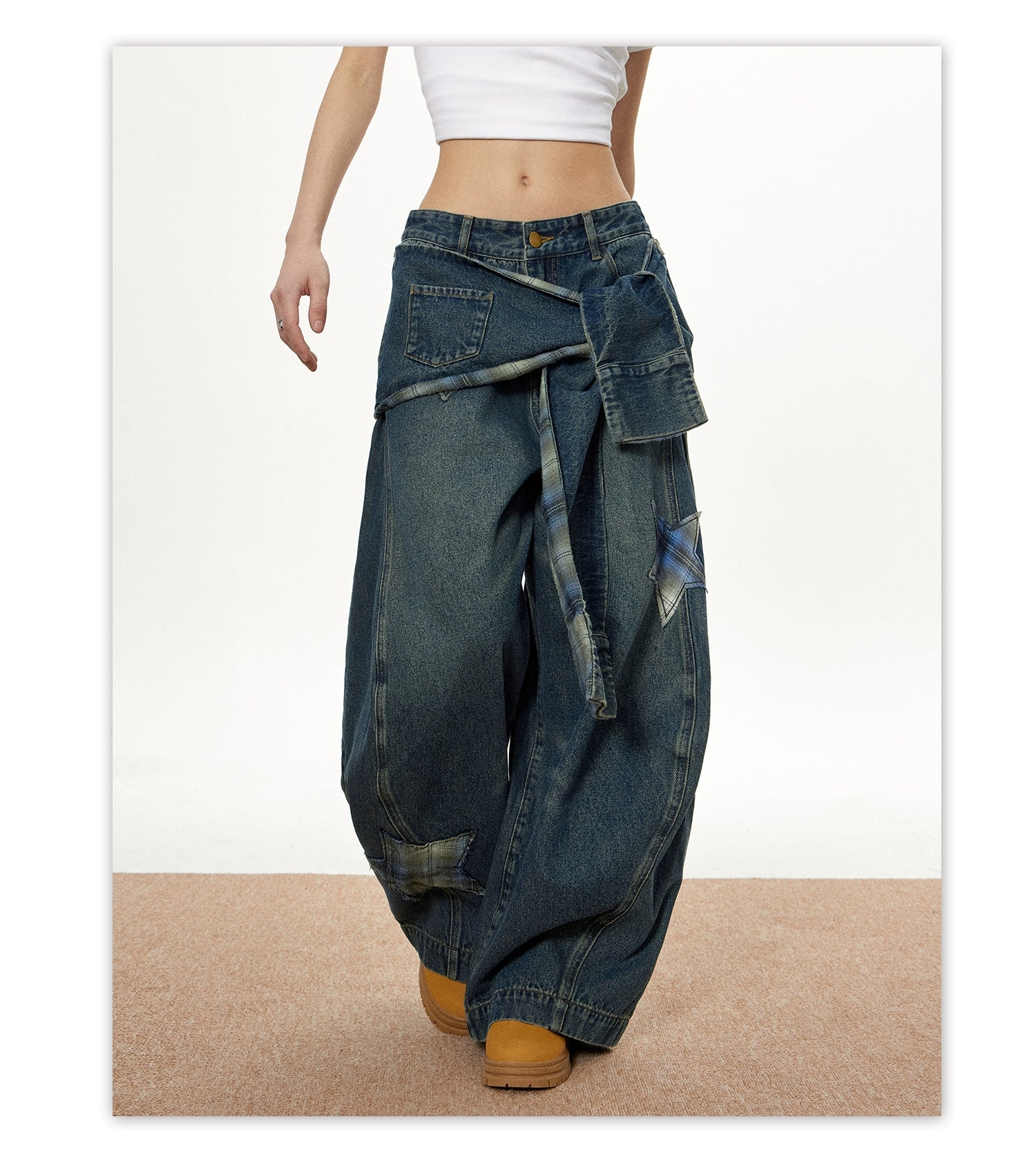 Discover hip-hop wide leg denim jeans from Sanhoostudio. Casual loose fit, mid-length cut, comfortable cotton blend with stretch – perfect streetwear style.