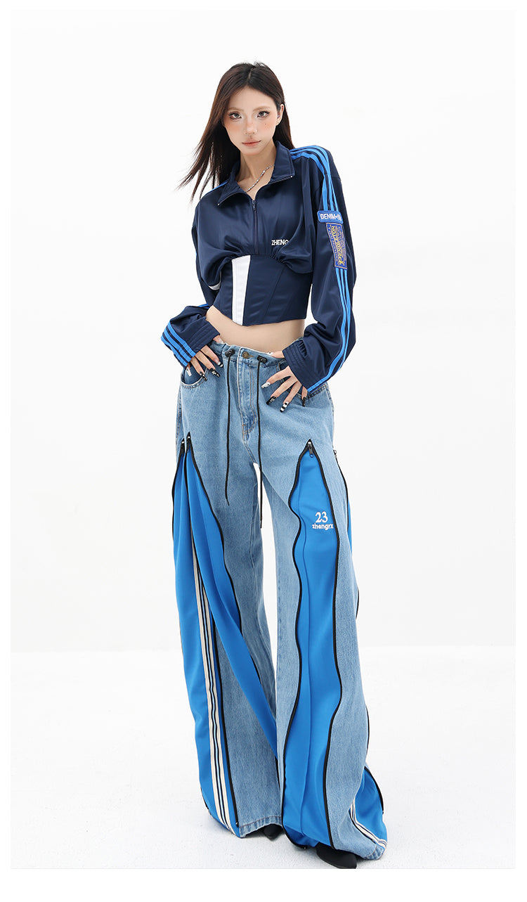 【25s Sep.】Vintage Patchwork Color-Block Wide-Leg Jeans