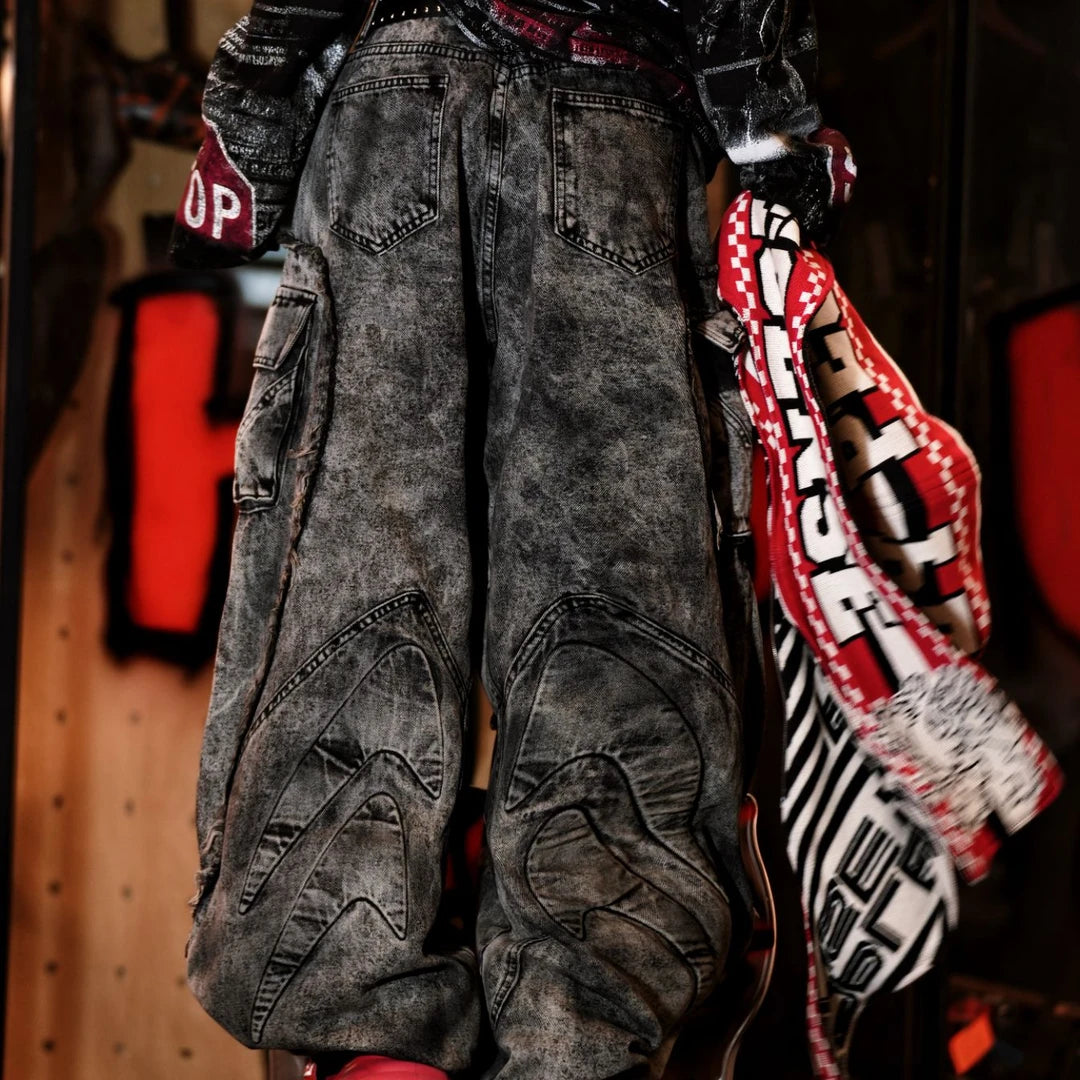 [Pre-order] Graffiti Embroidered Patchwork Jeans - Shiped within 15 days