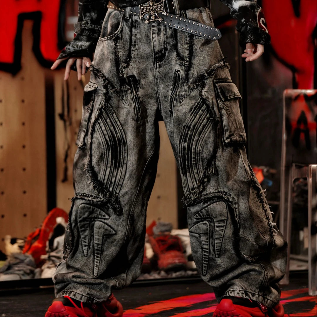 [Pre-order] Graffiti Embroidered Patchwork Jeans - Shiped within 15 days