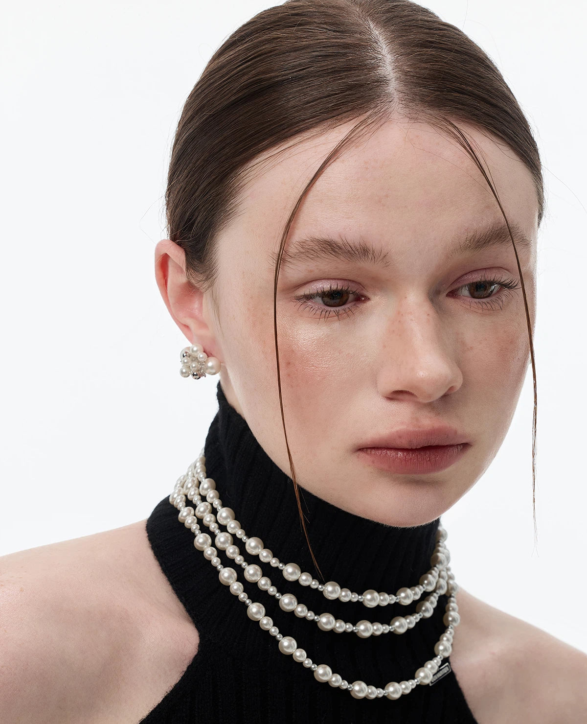 Long Layered Pearl Necklace with OT Clasp