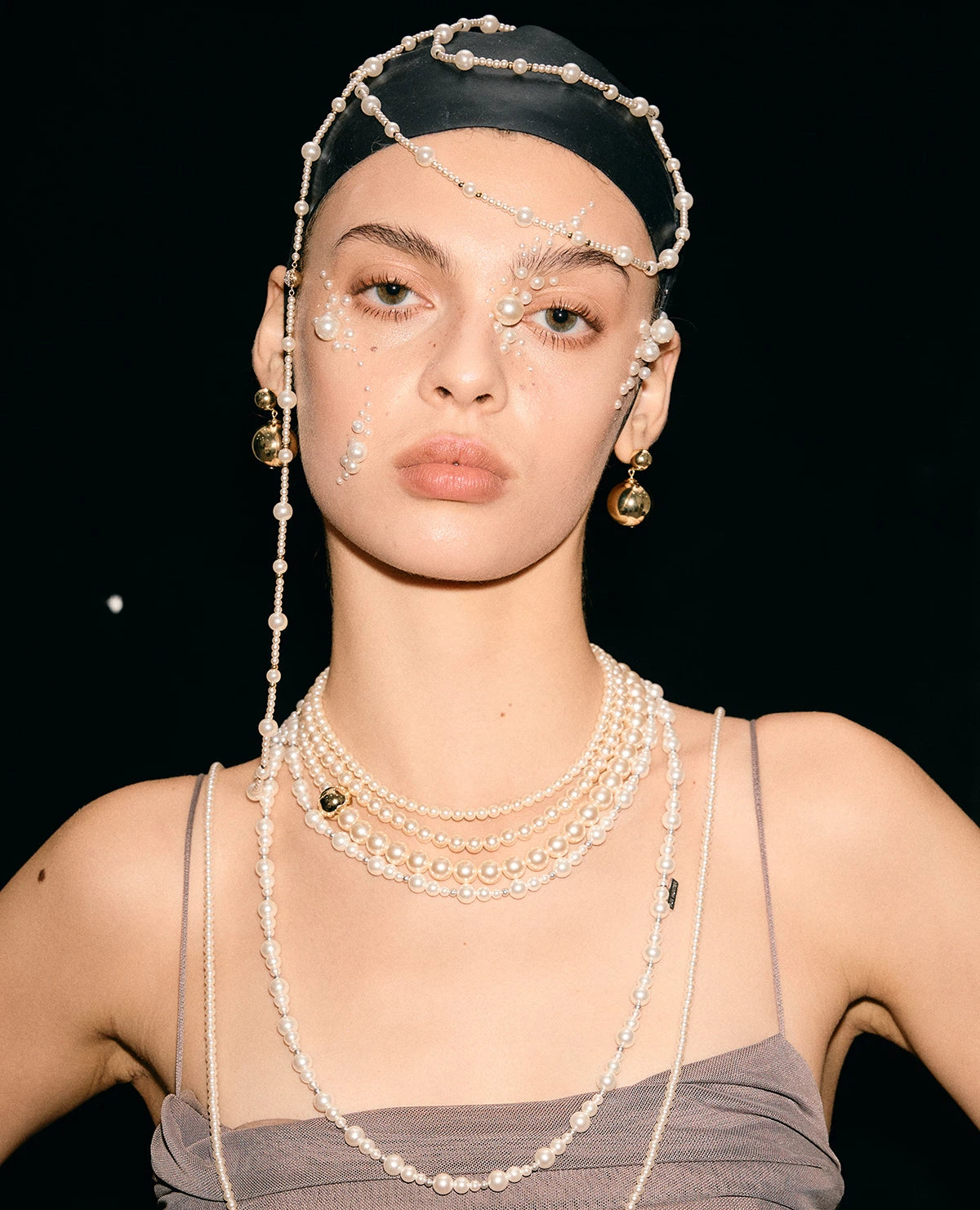 Long Layered Pearl Necklace with OT Clasp