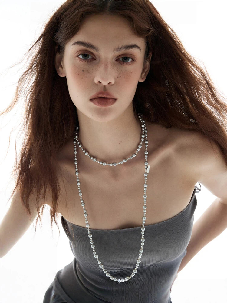 Long Layered Pearl Necklace with OT Clasp