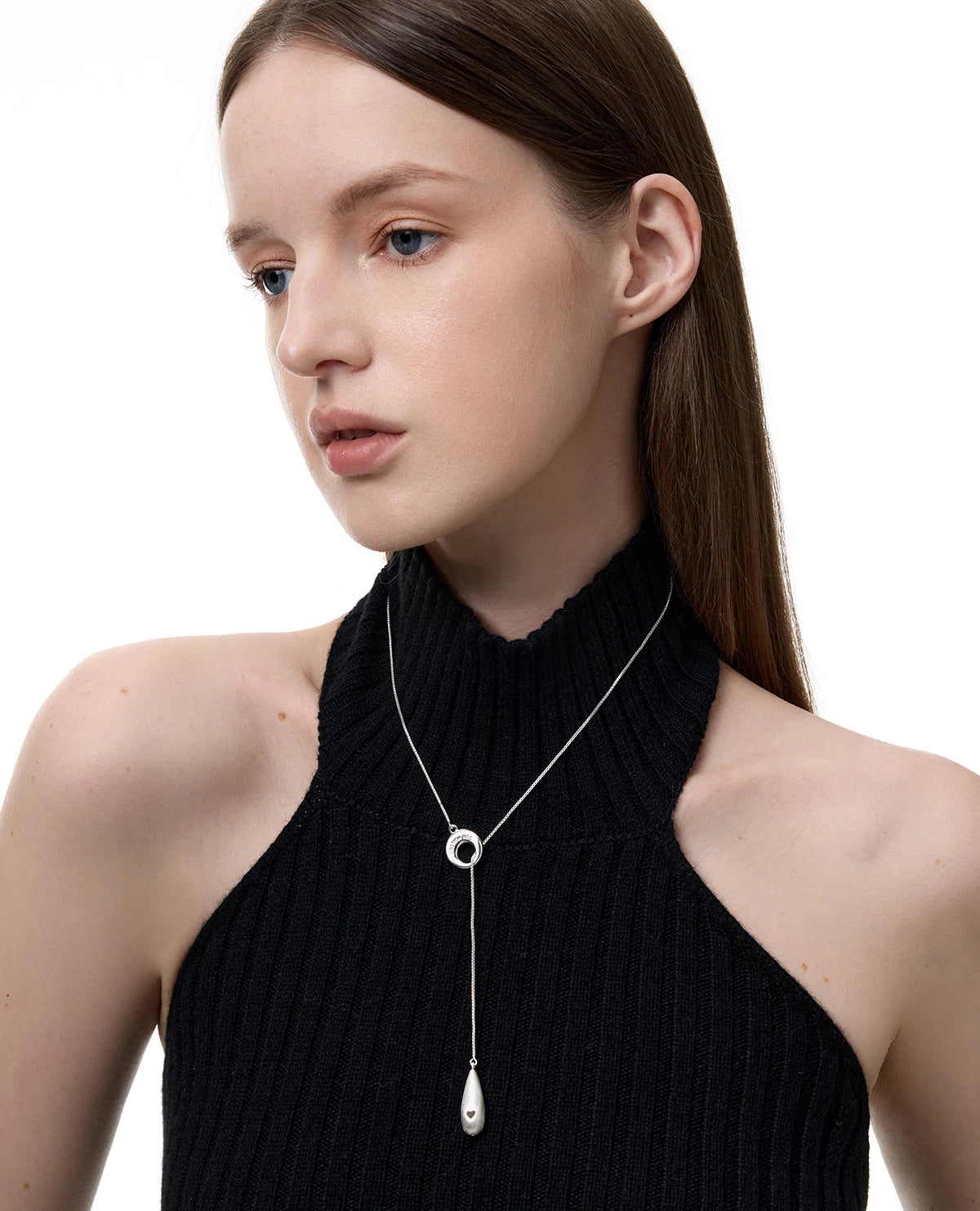 Brushed Metal Teardrop Pull Chain Necklace