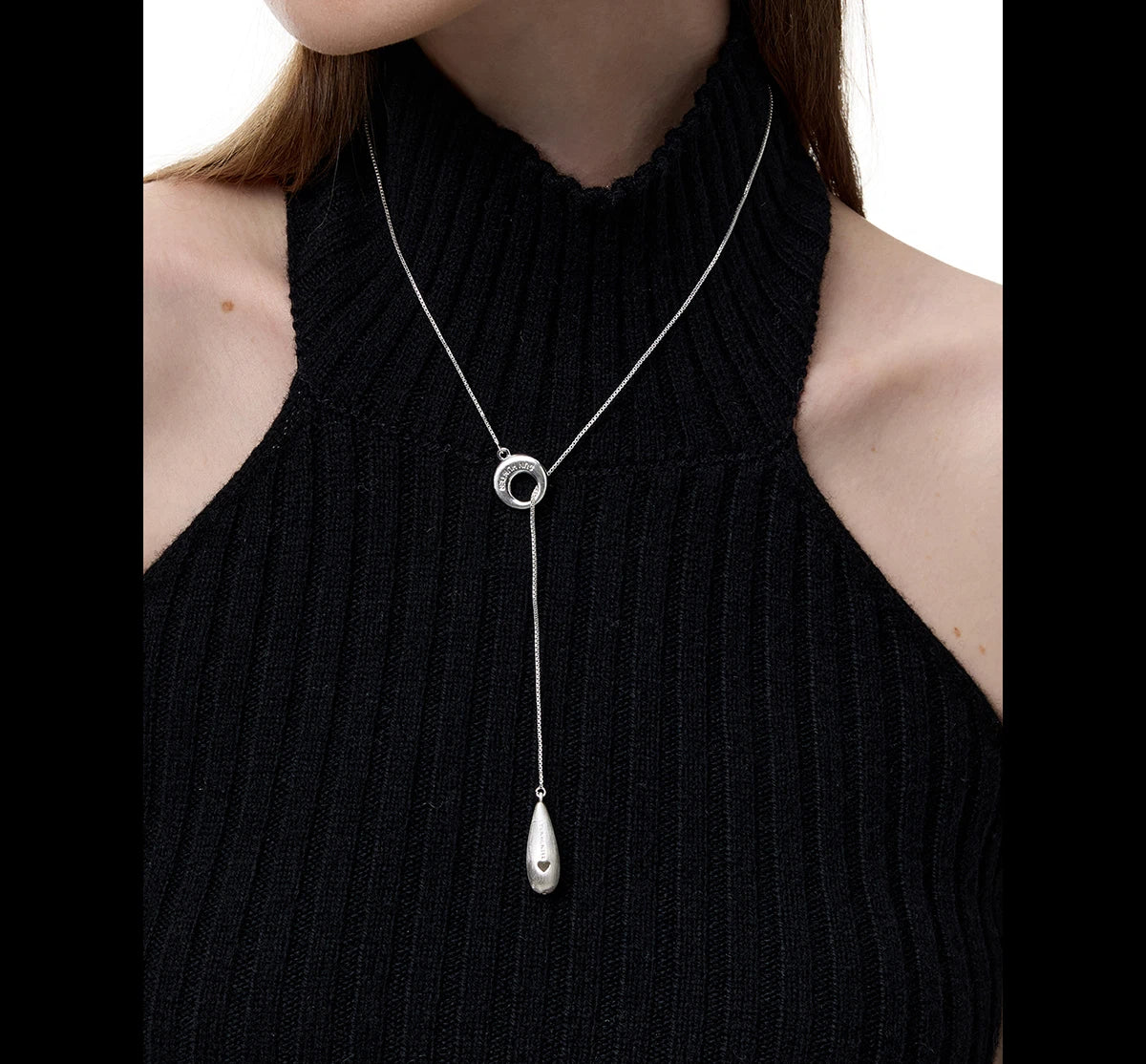 Brushed Metal Teardrop Pull Chain Necklace