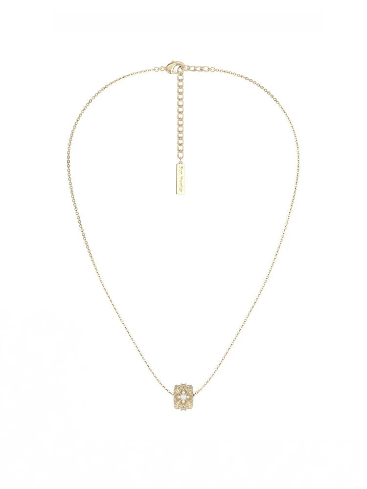 Iris Flower Square Pendant Minimal Necklace