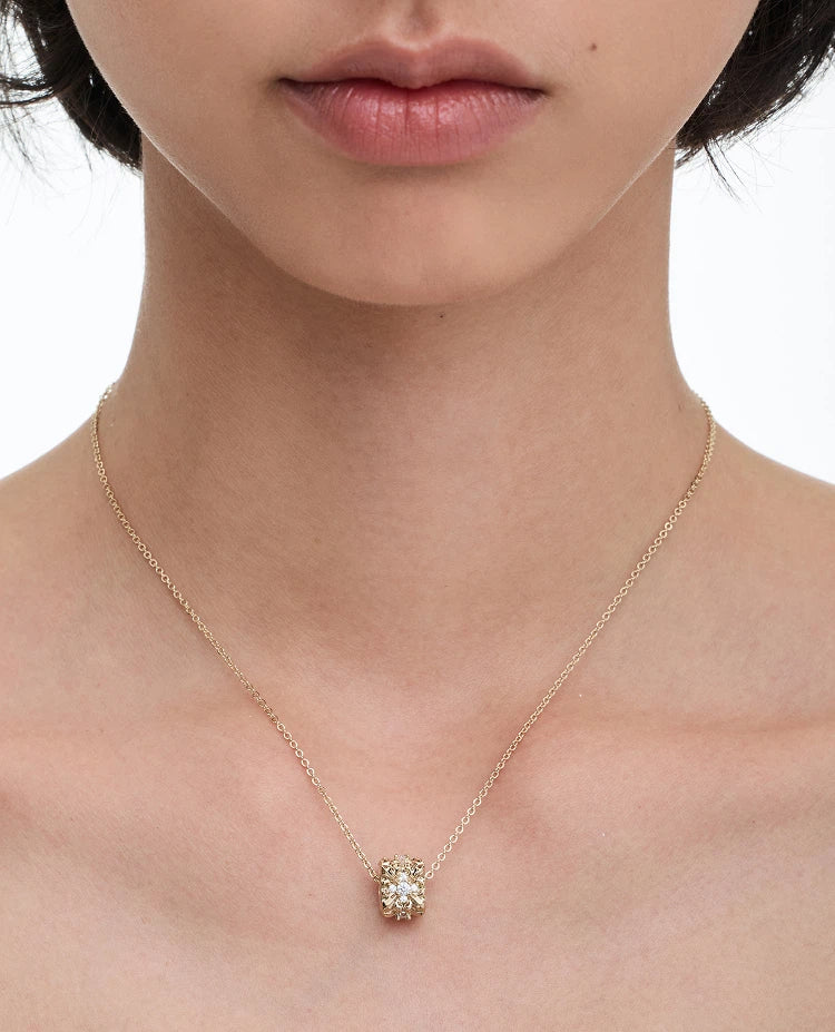 Iris Flower Square Pendant Minimal Necklace