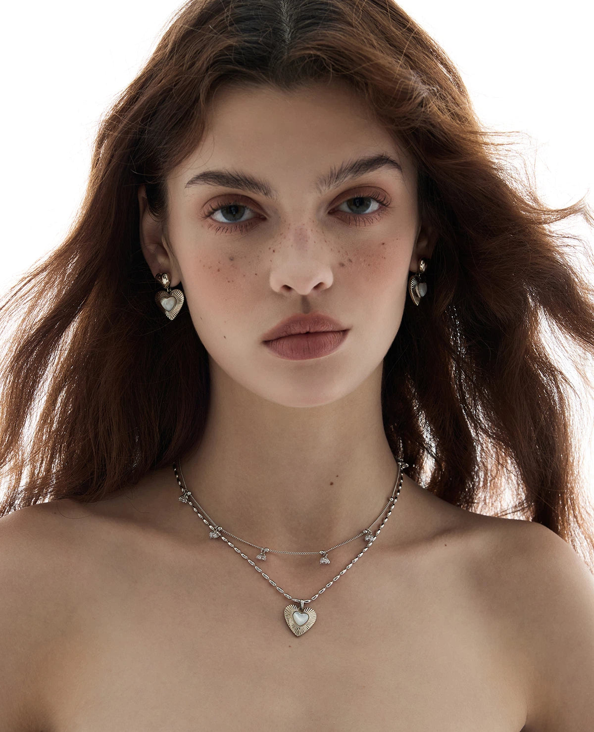 Double Layer Heart Mother of Pearl Necklace