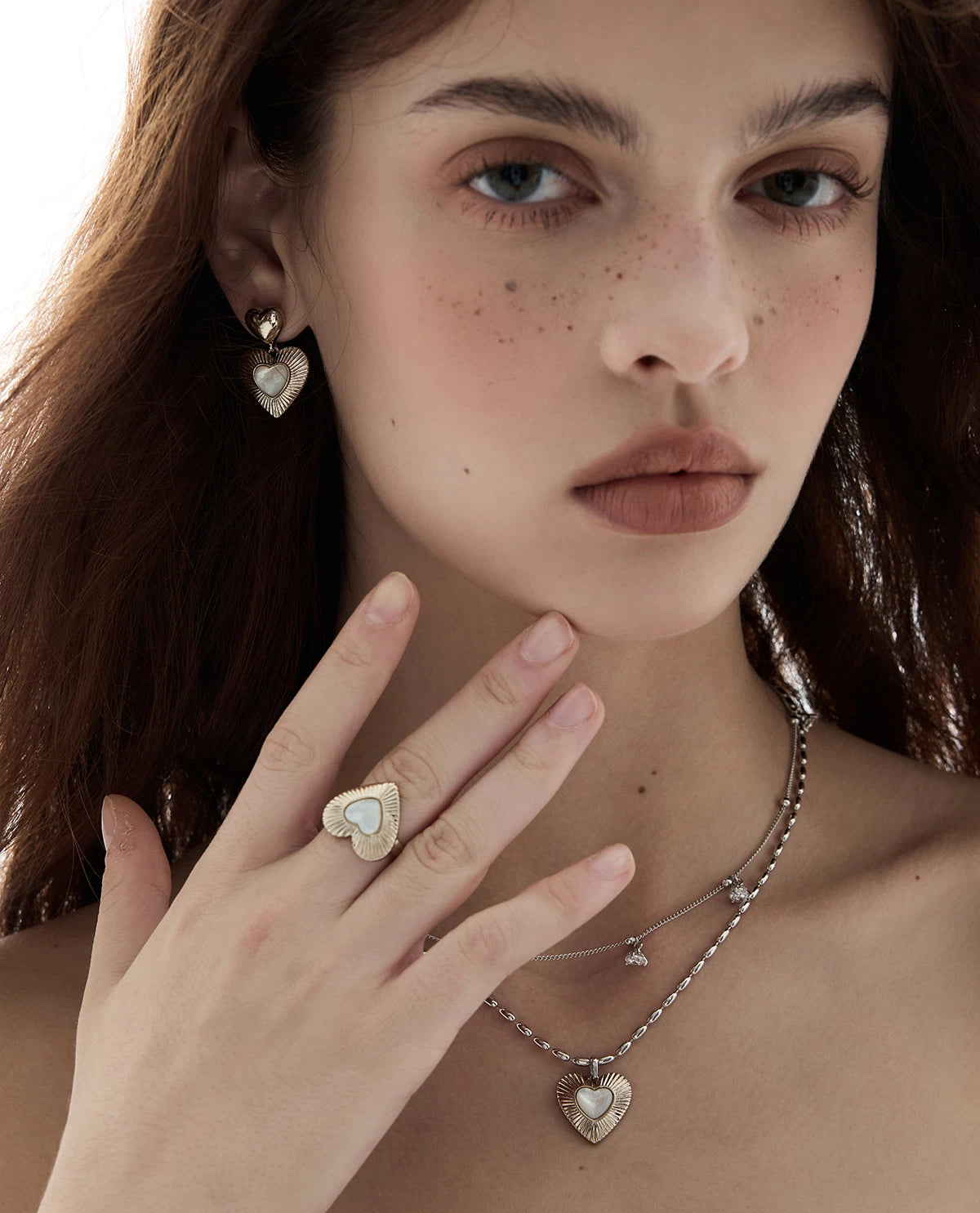 Double Layer Heart Mother of Pearl Necklace