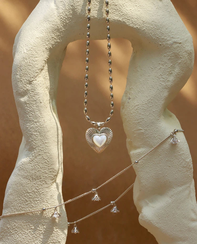 Double Layer Heart Mother of Pearl Necklace