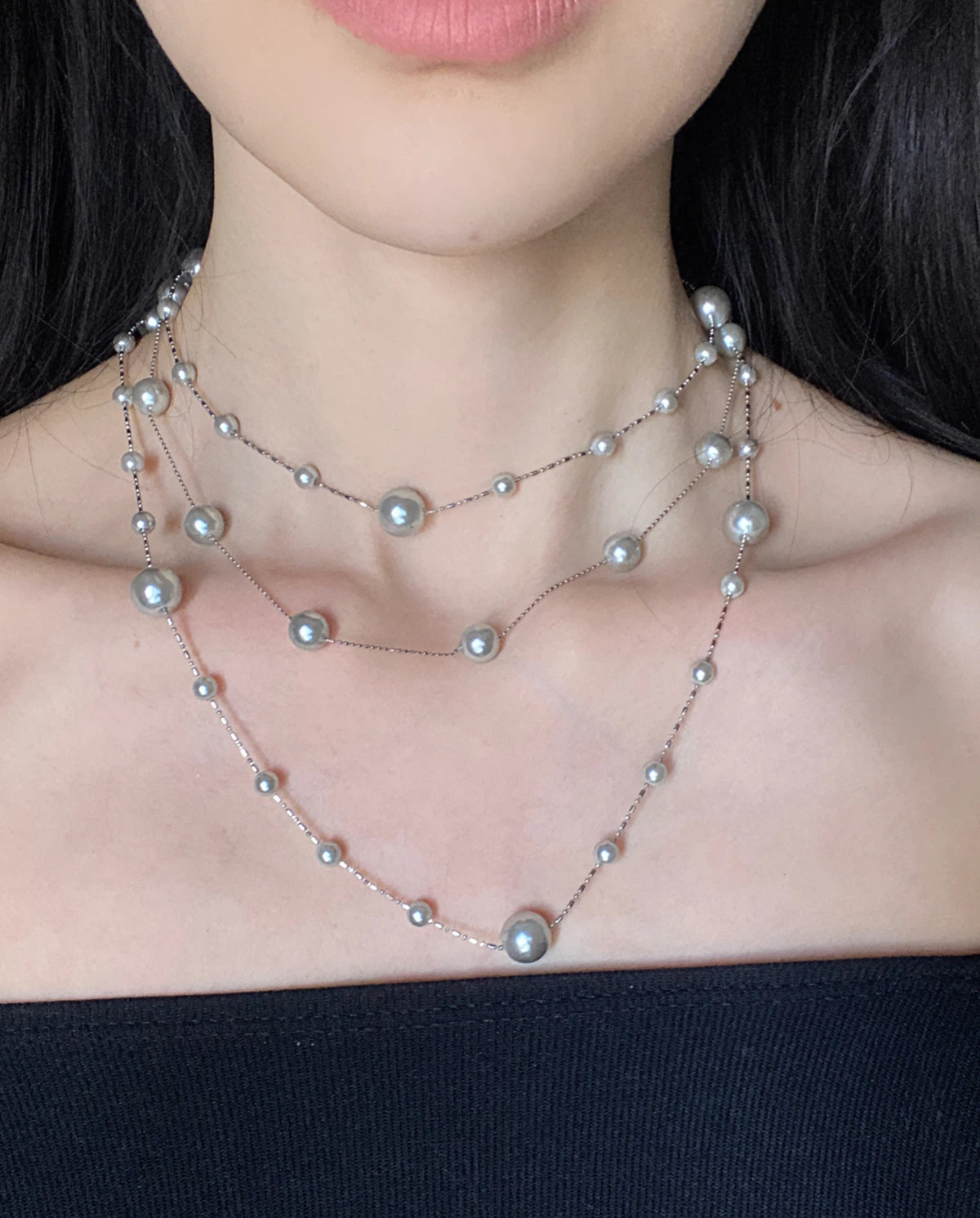 Layered Starlight Pearl Sweater Necklace