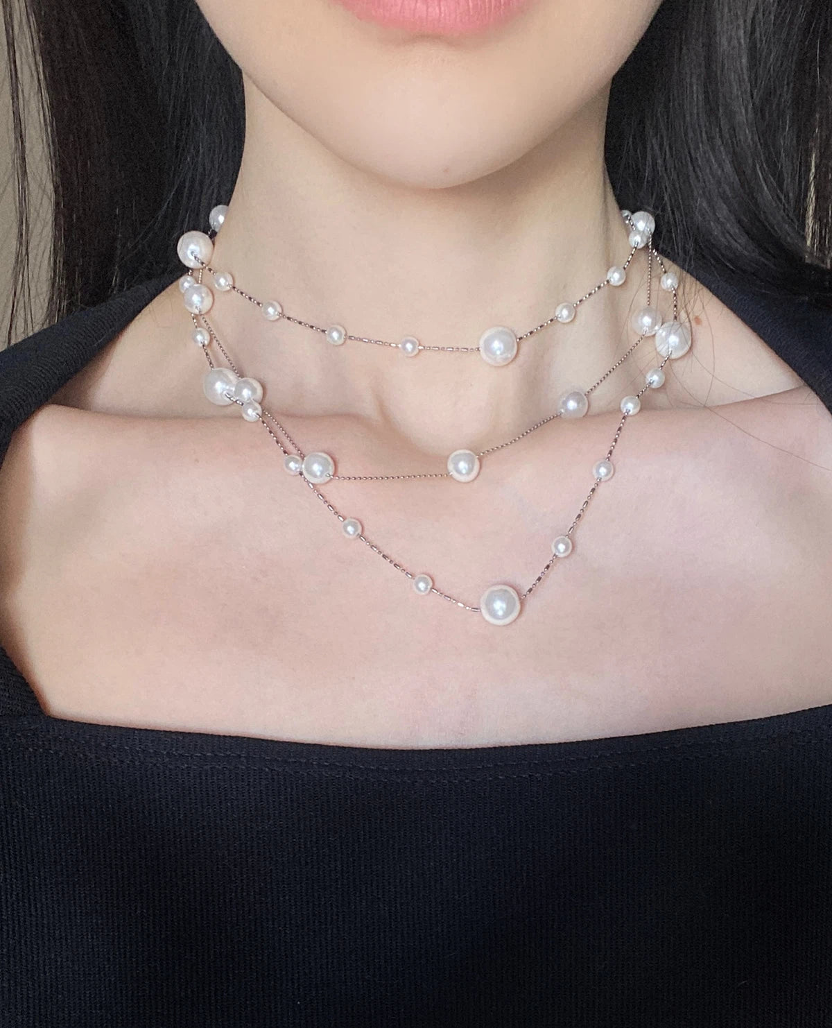 Layered Starlight Pearl Sweater Necklace