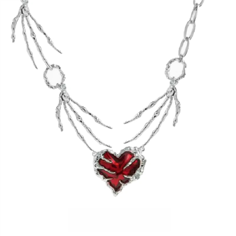 Red Heart Claw Punk Necklace