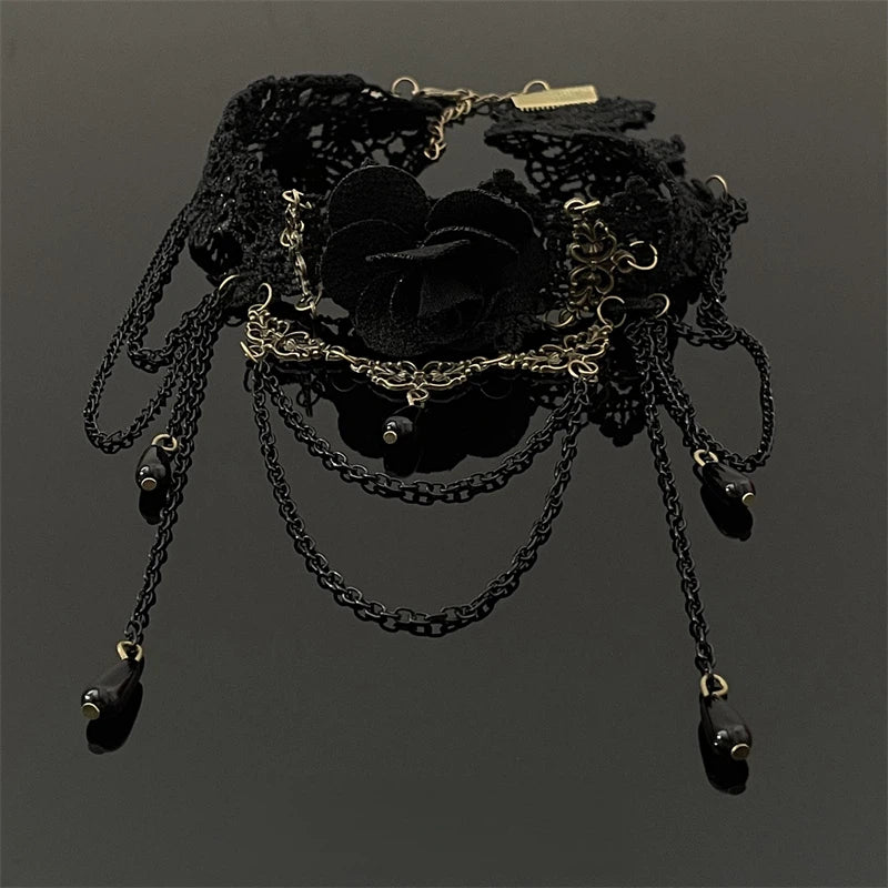 Black Lace Floral Choker Necklace