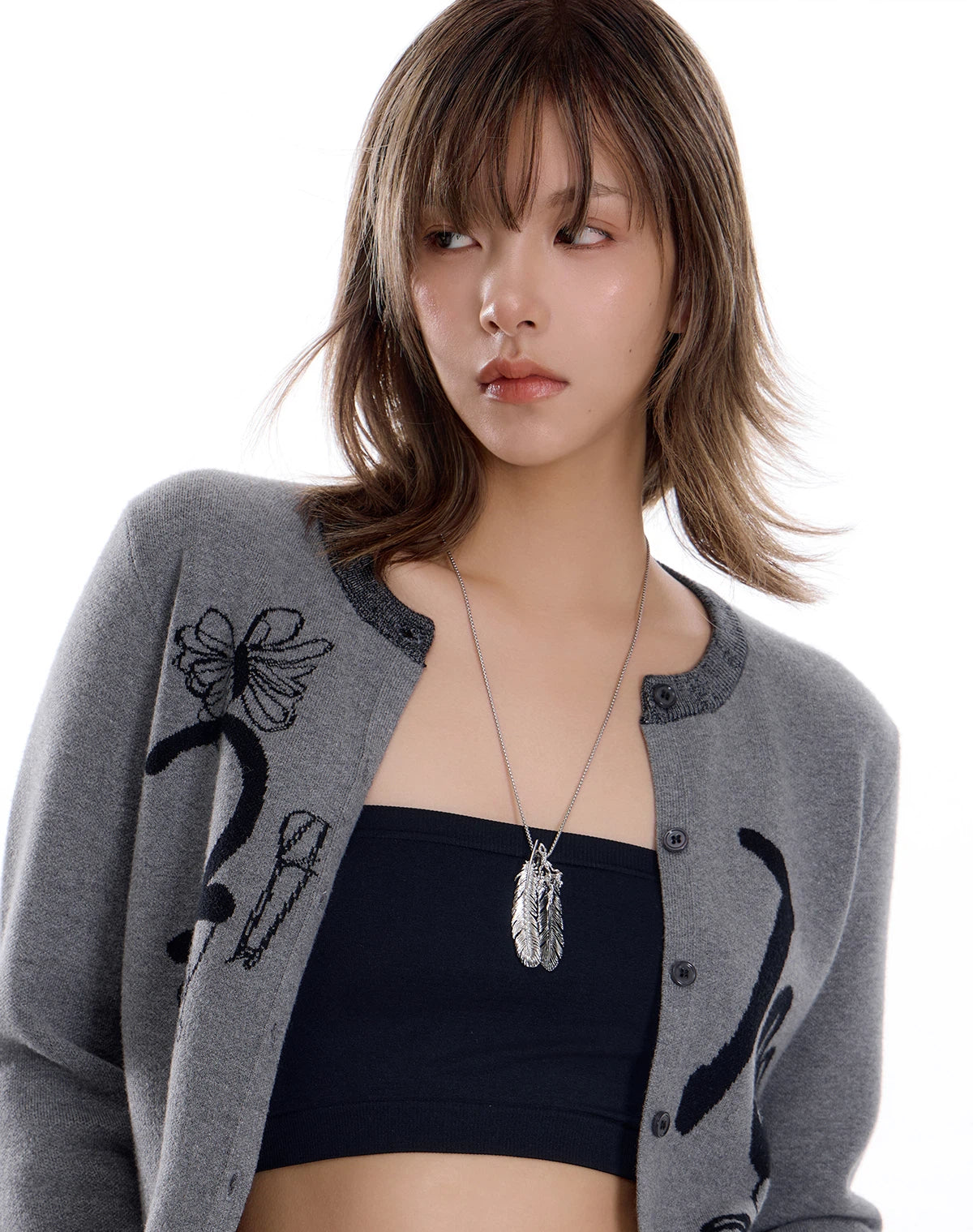 Black and White Layered Long Necklace