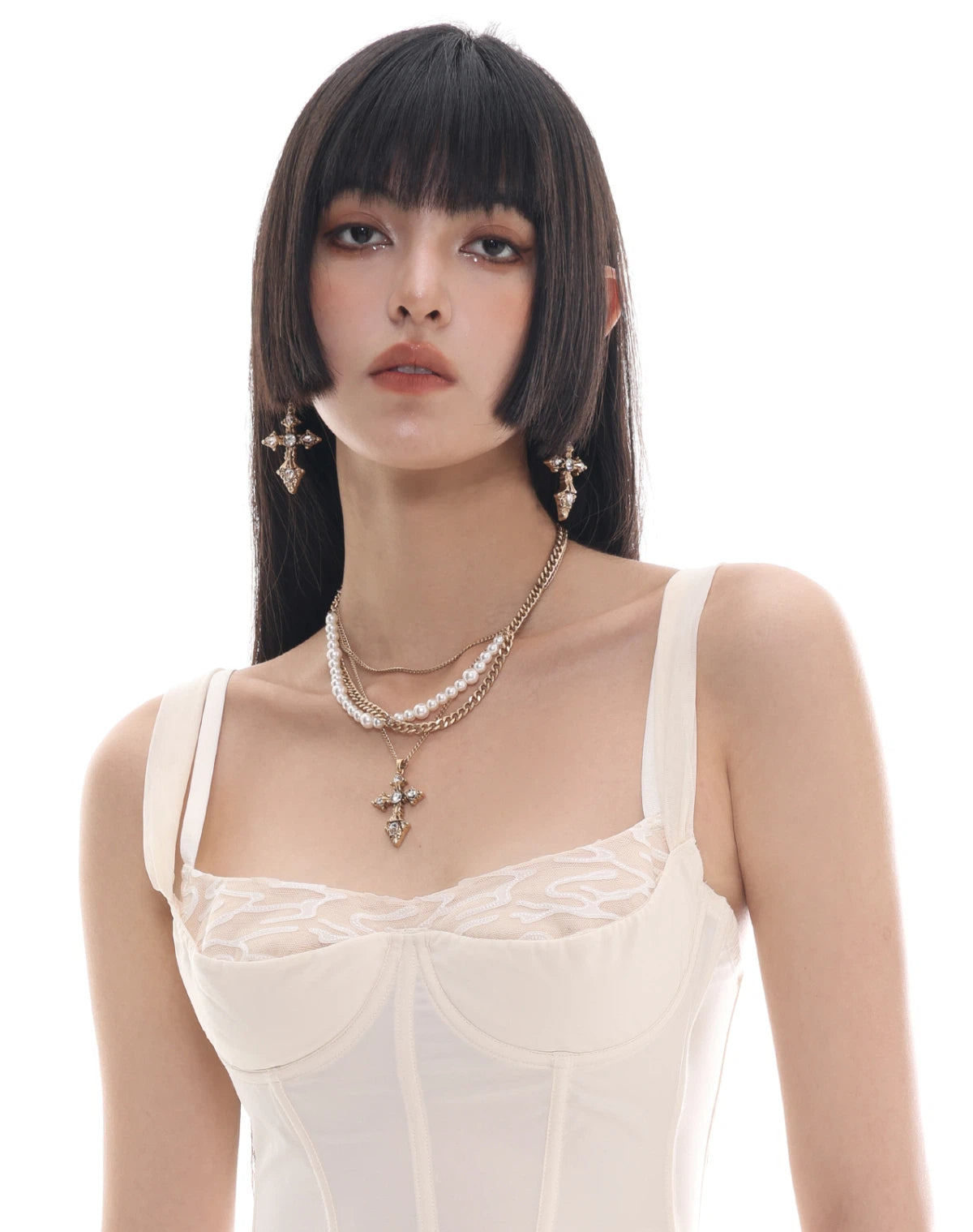 Baroque Pearl Cross Layered Necklace