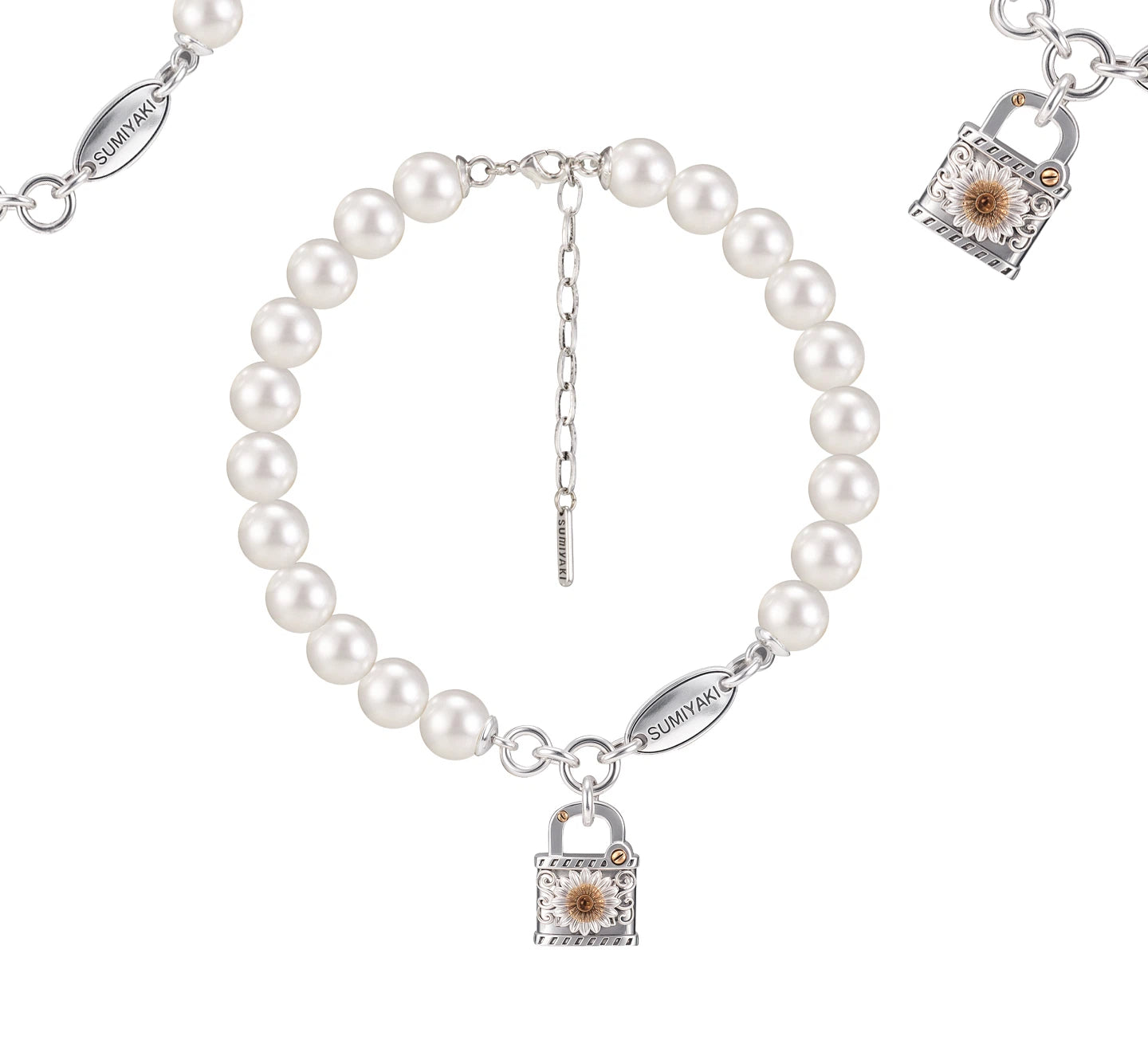 Exaggerated Daisy Pearl Lock Necklace