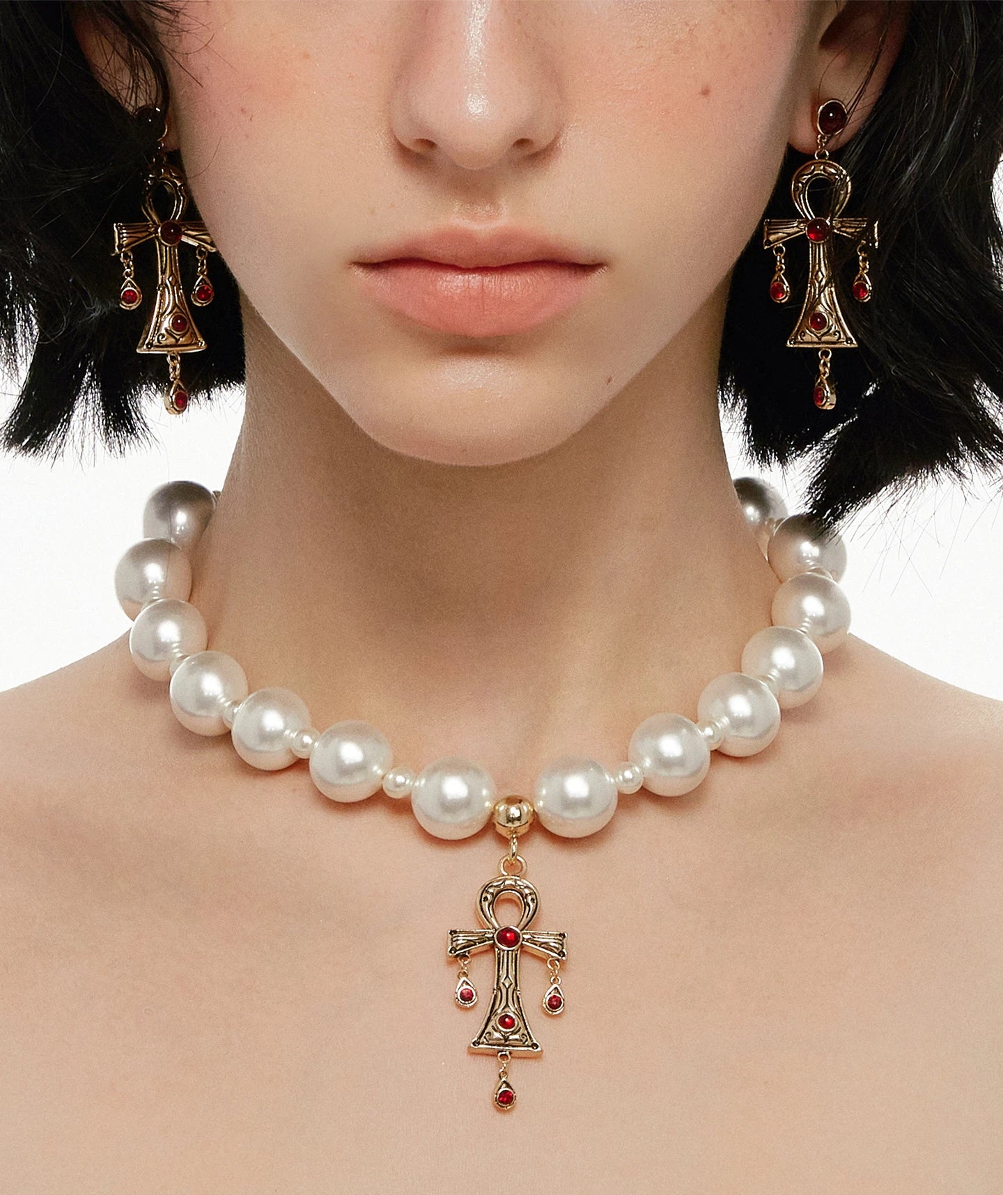 Pearl Ankh Pendant Necklace