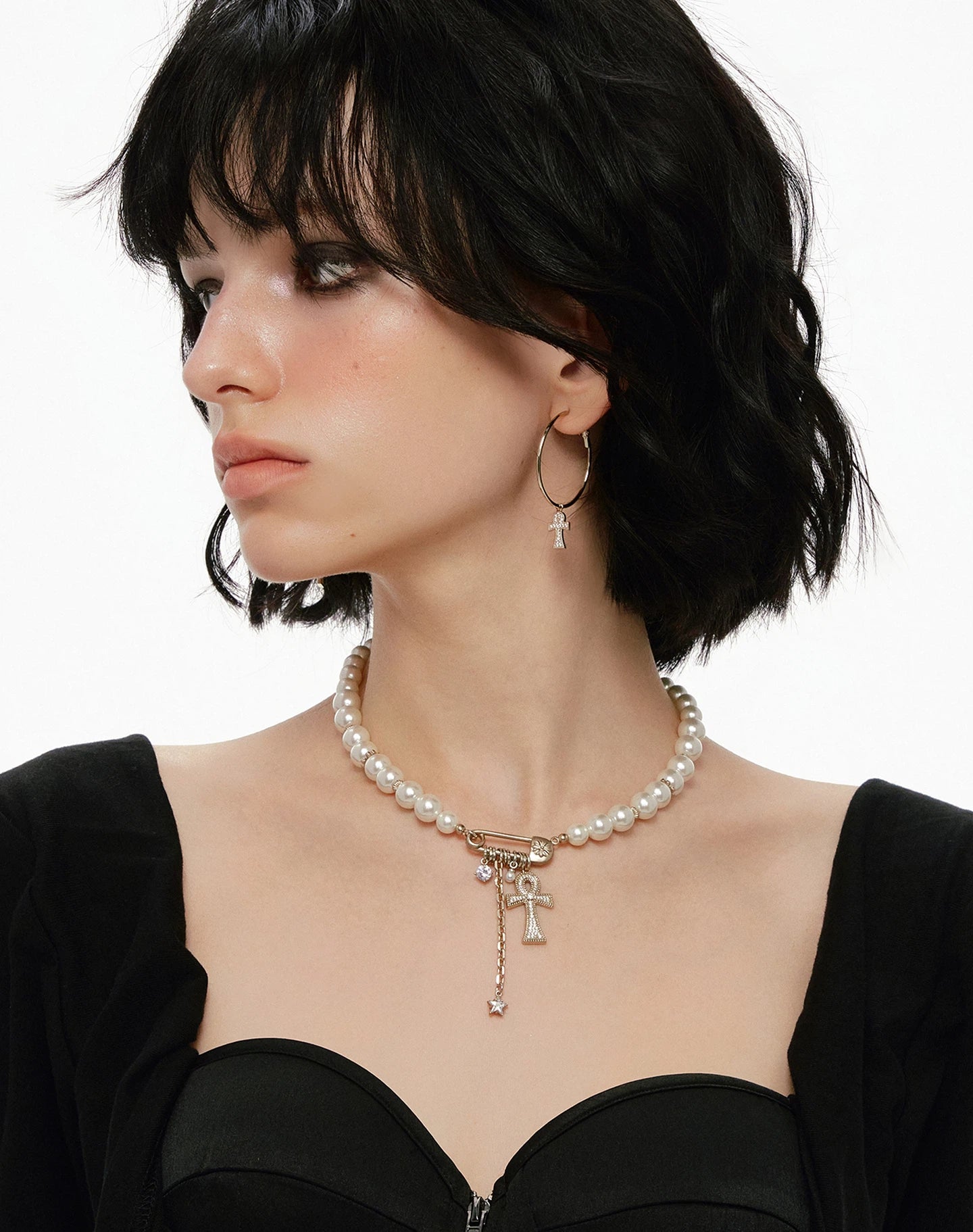 Medium Zircon Ankh Hoop Earrings