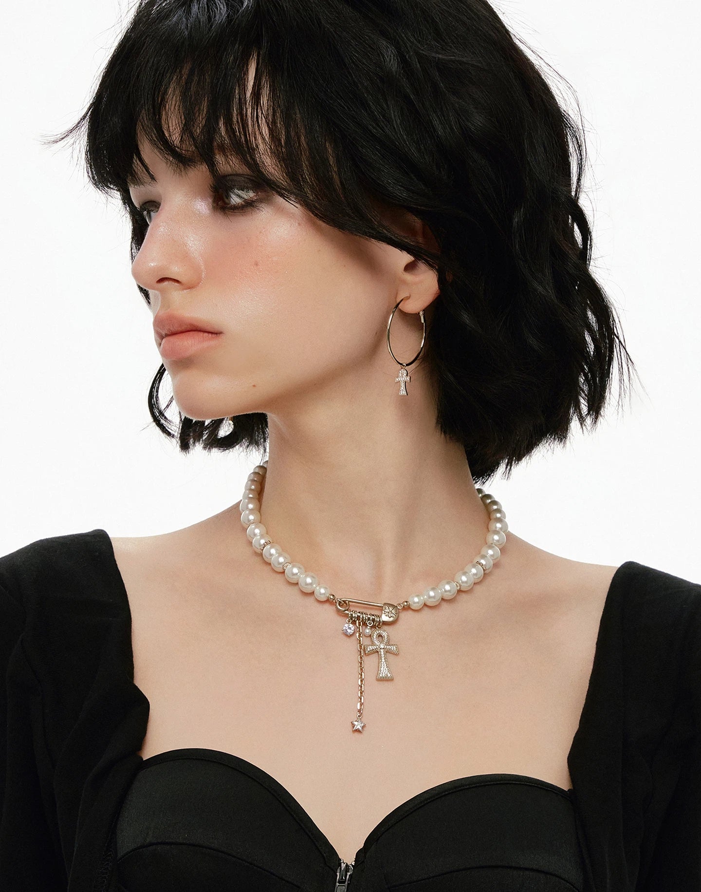 Zircon Ankh Paperclip Chain Necklace