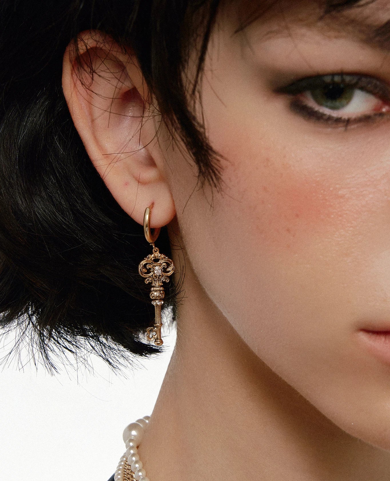 Asymmetric Key and Heart Earrings