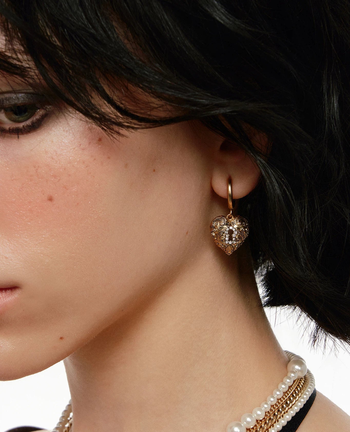 Asymmetric Key and Heart Earrings