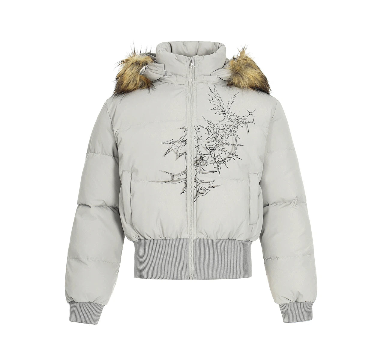 Short Hooded Fur-Trimmed Puffer Jacket with Waist Fit