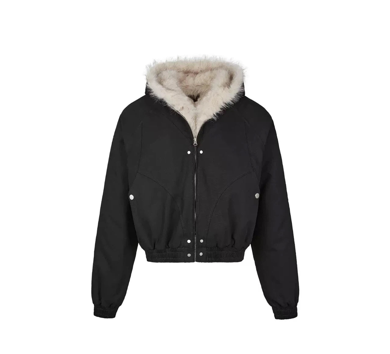 Fur-Collar Hooded Short Puffer Jacket