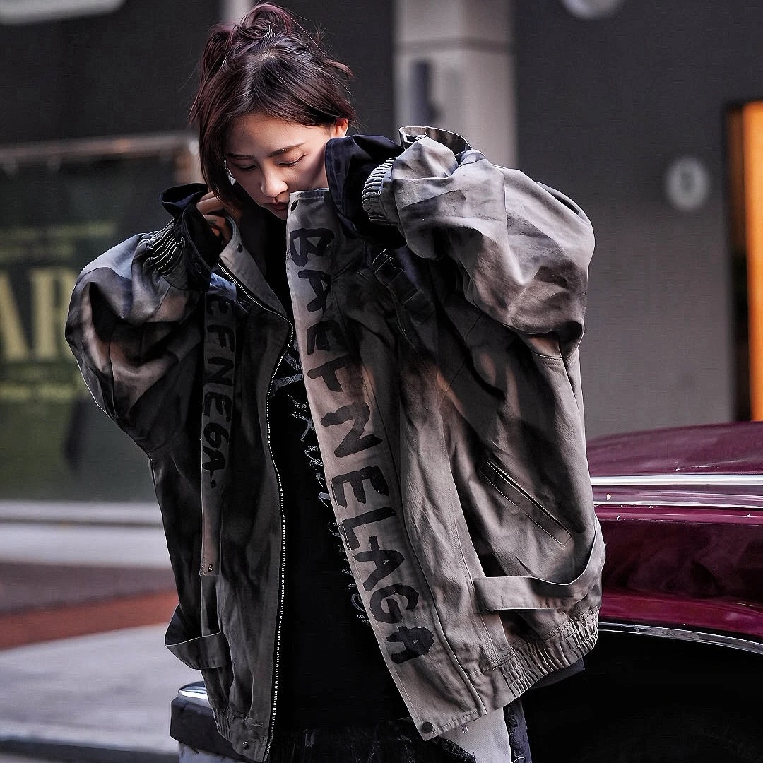 Handcrafted Dyed Graffiti Washed Denim Jacket