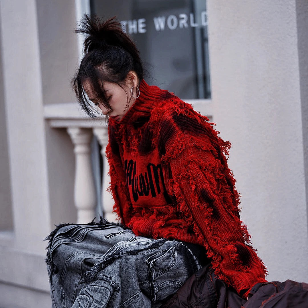 [Pre-order] Destroyed Graffiti High-Neck Sweater - Ships in 15 days