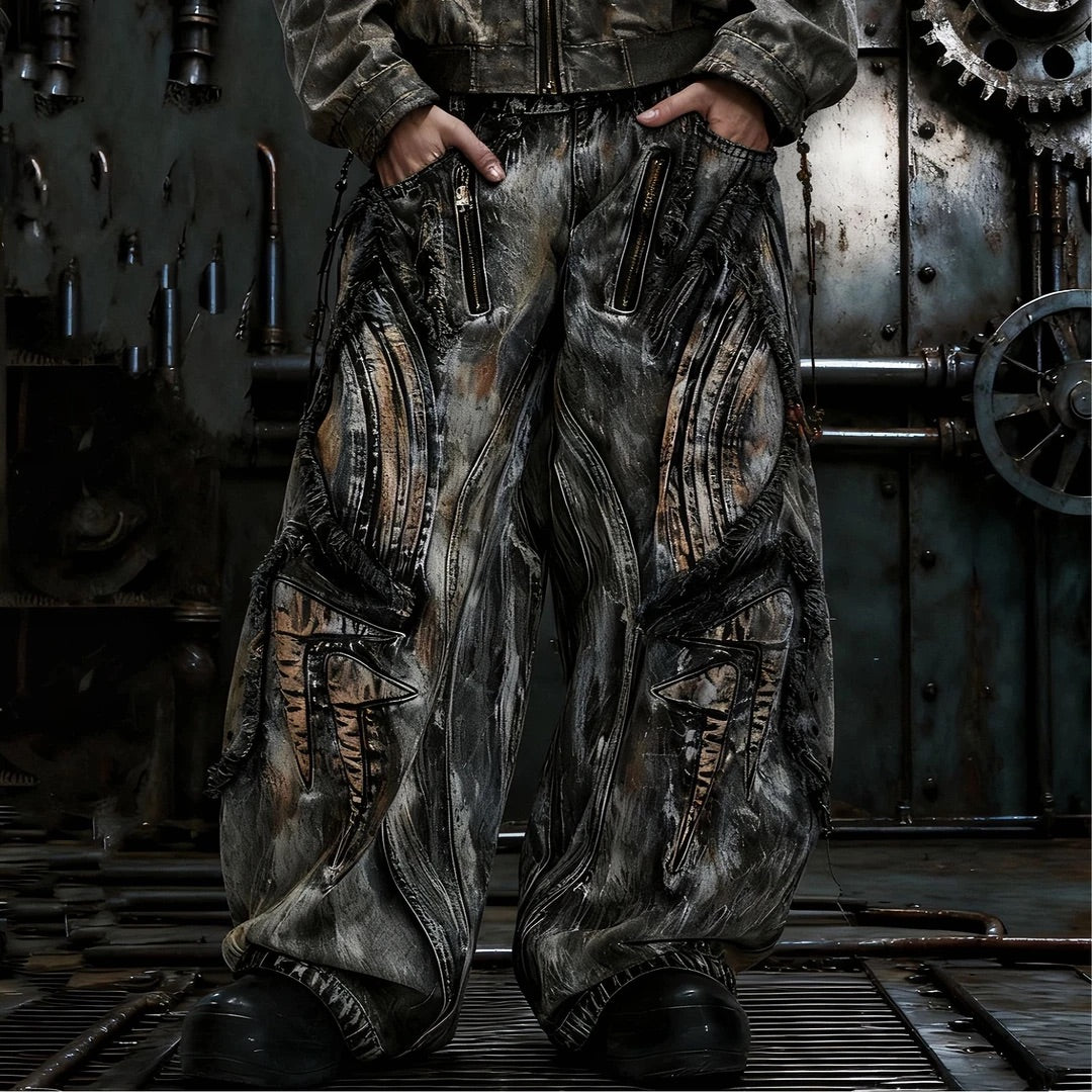 [Pre-order] Graffiti Embroidered Patchwork Jeans - Shiped within 15 days